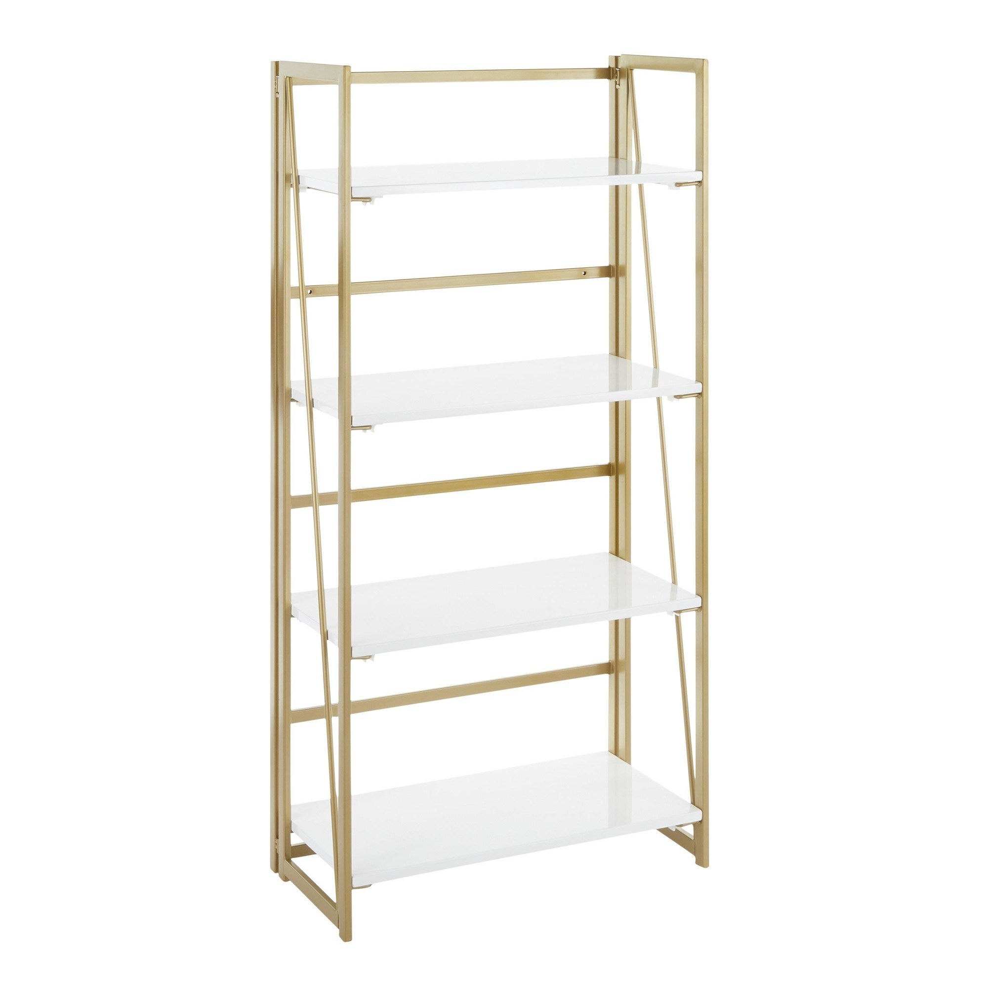 Folia Contemporary Bookcase in Gold Metal and White Wood by LumiSource