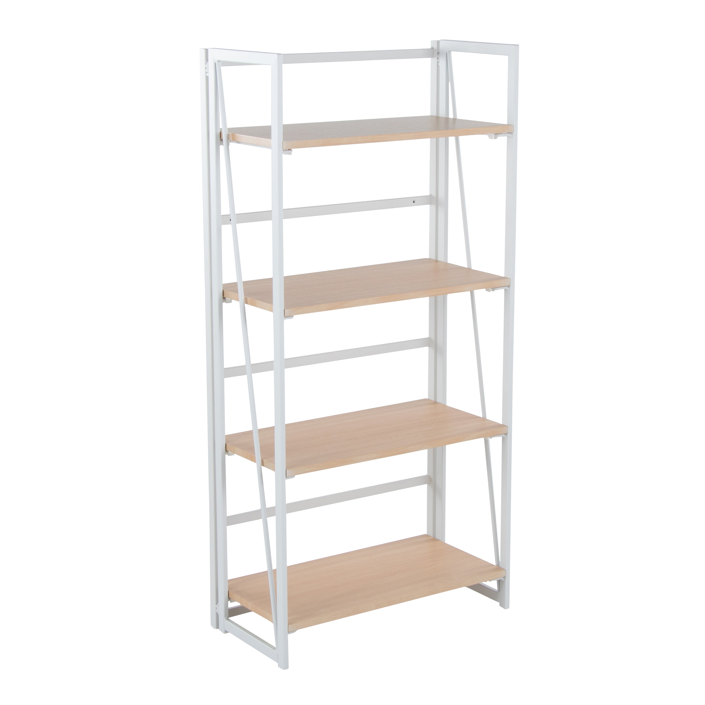 Dakota Contemporary Bookcase in White Painted Metal and Natural Wood by LumiSource