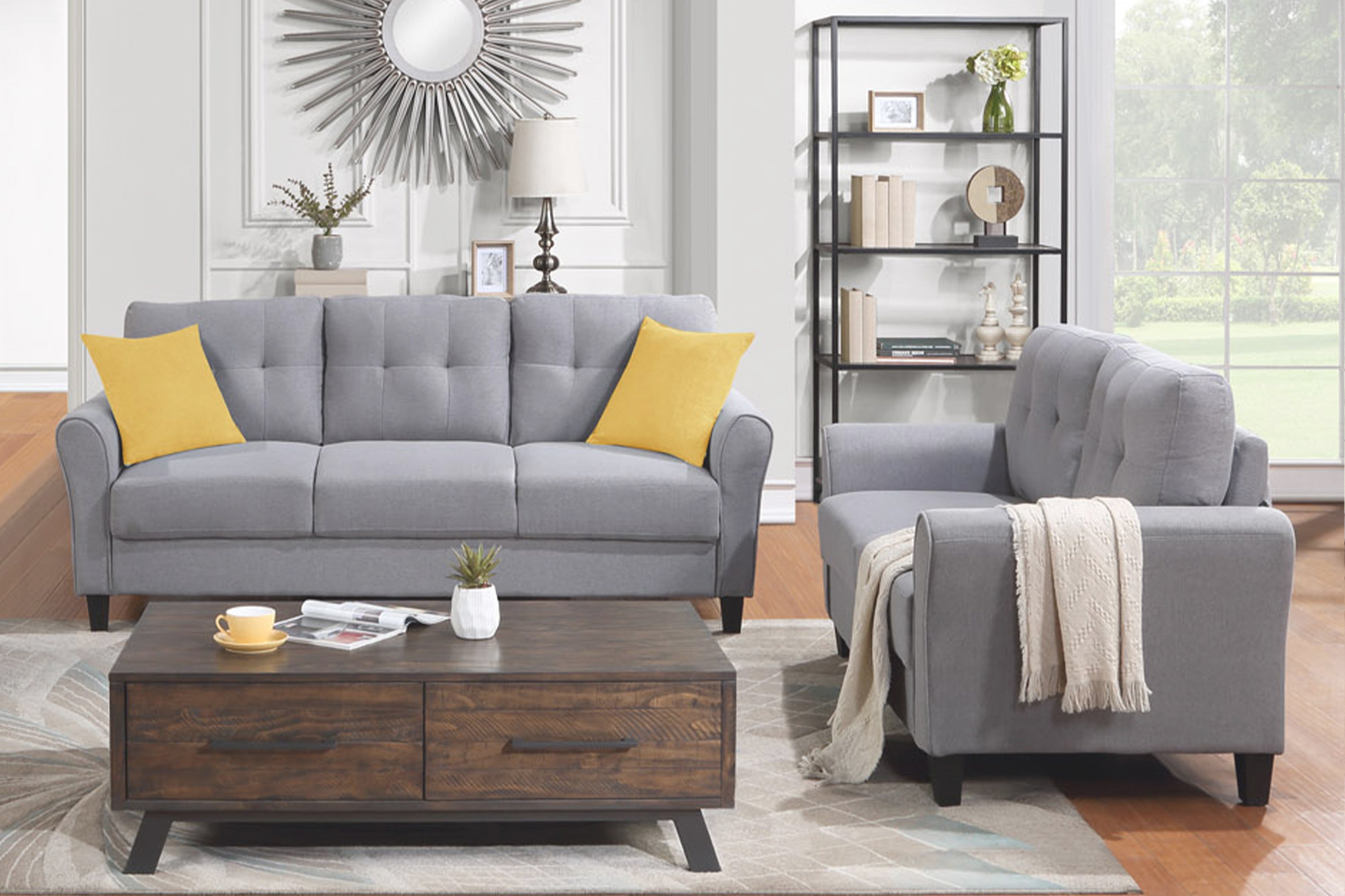 Modern Living Room Sofa Set Linen Upholstered Couch Furniture for Home or Office ,Light Grey,(2+3-Seat,Old Sku:SG000372AAA)