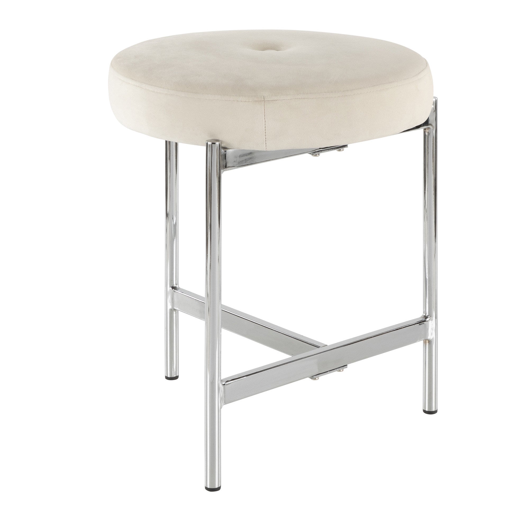 Chloe Contemporary Vanity Stool in Chrome and White Velvet by LumiSource
