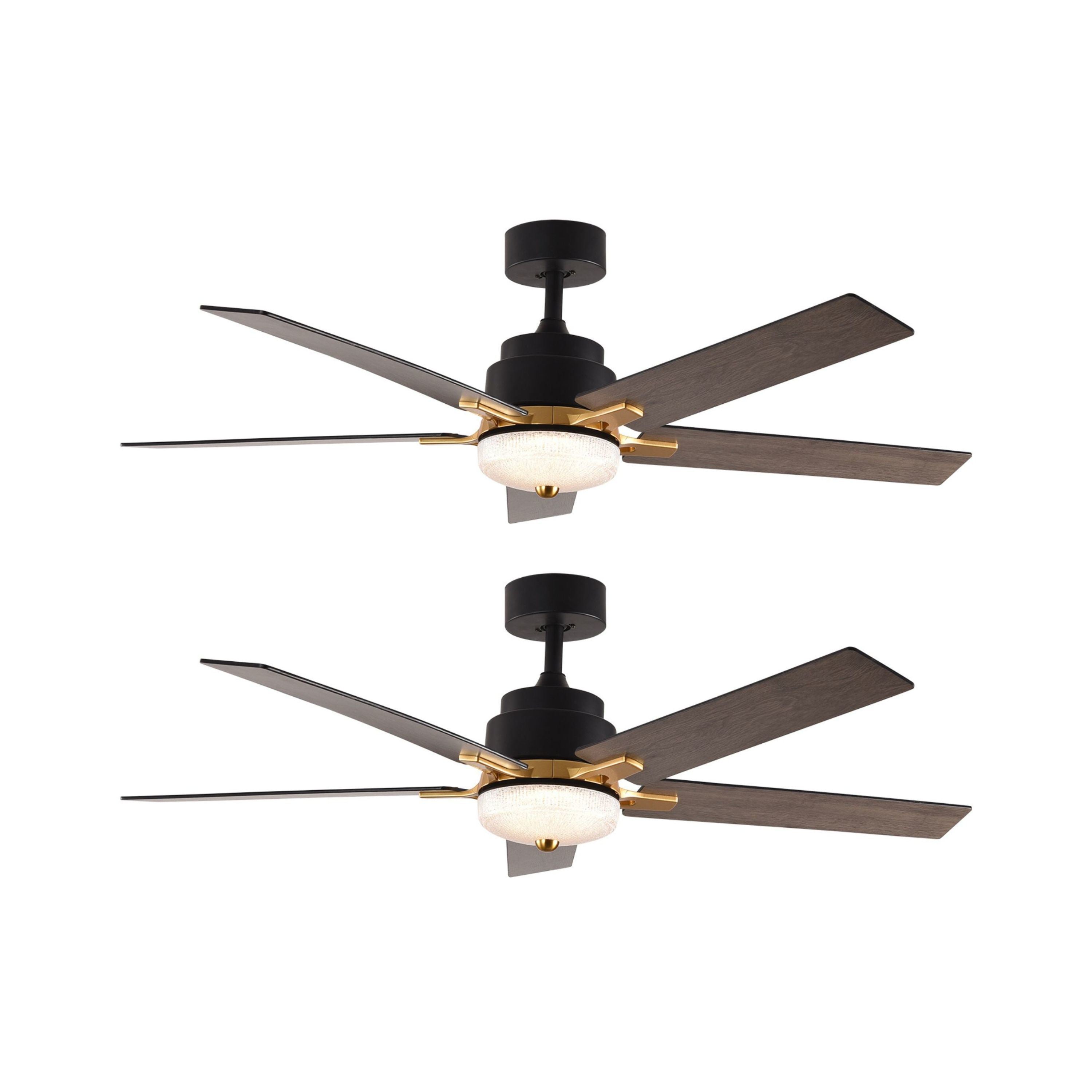 52 Inch Downrod Ceiling Fans with Lights and Remote Control, Modern Outdoor Indoor Black 5 Blades LED Lights Smart Ceiling Fans for Bedroom, Living Room, and Patios (Set of 2)