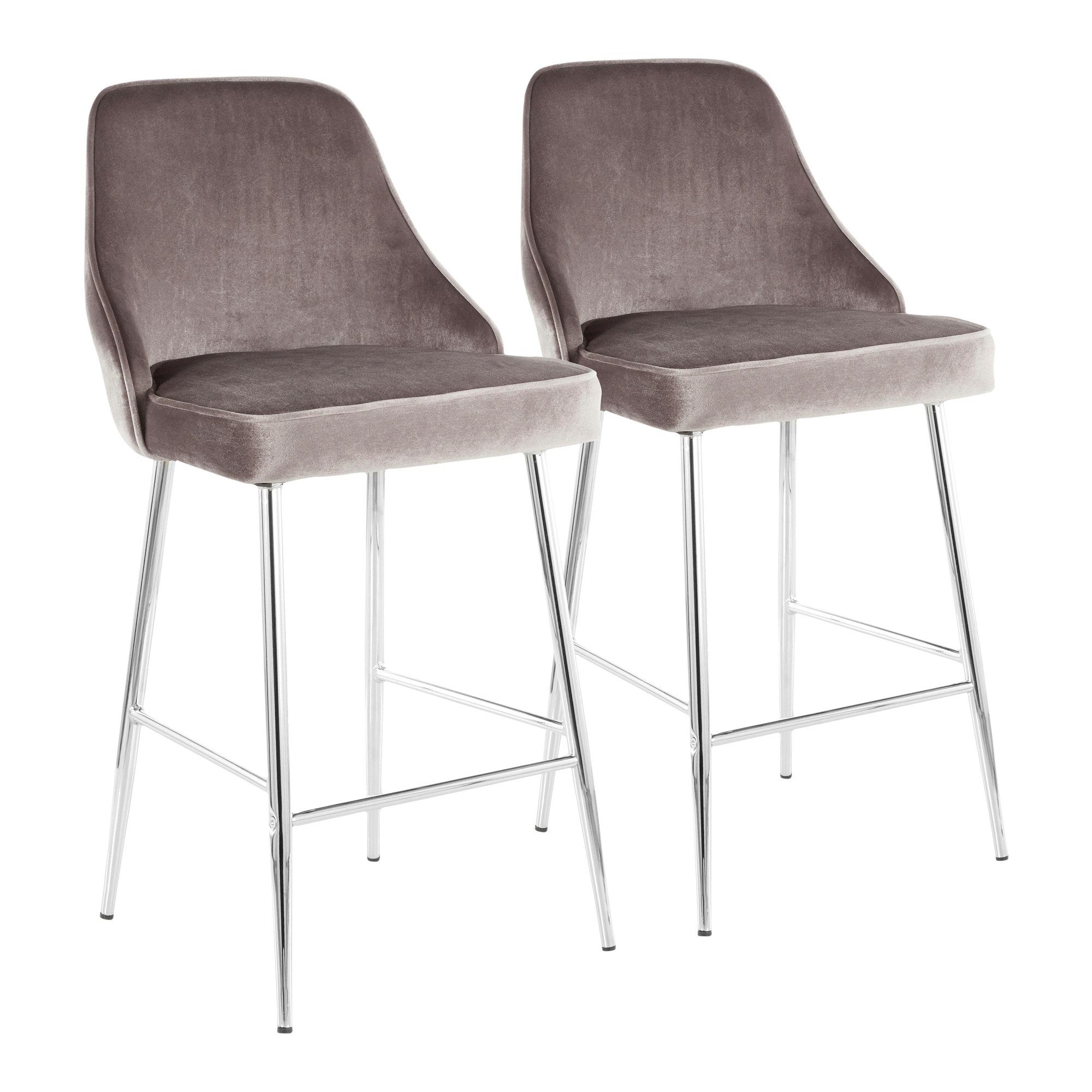 Marcel Contemporary Counter Stool in Chrome and Silver Velvet by LumiSource - Set of 2