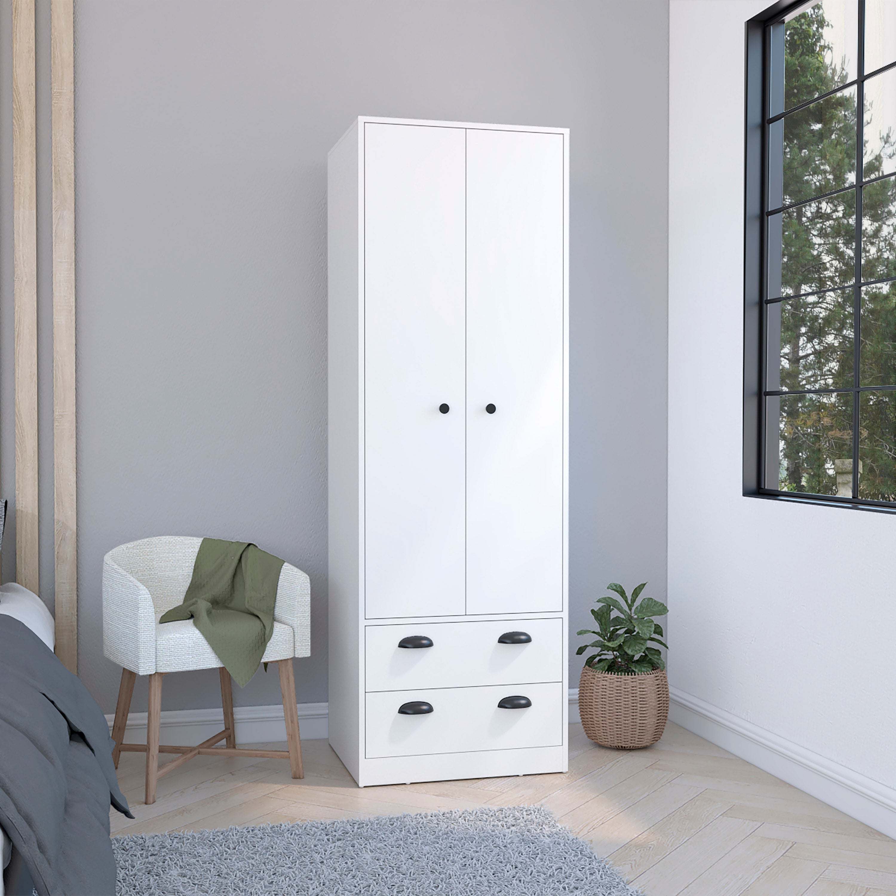 Bonaire Armoire with 2-Drawers and 2-Doors, White