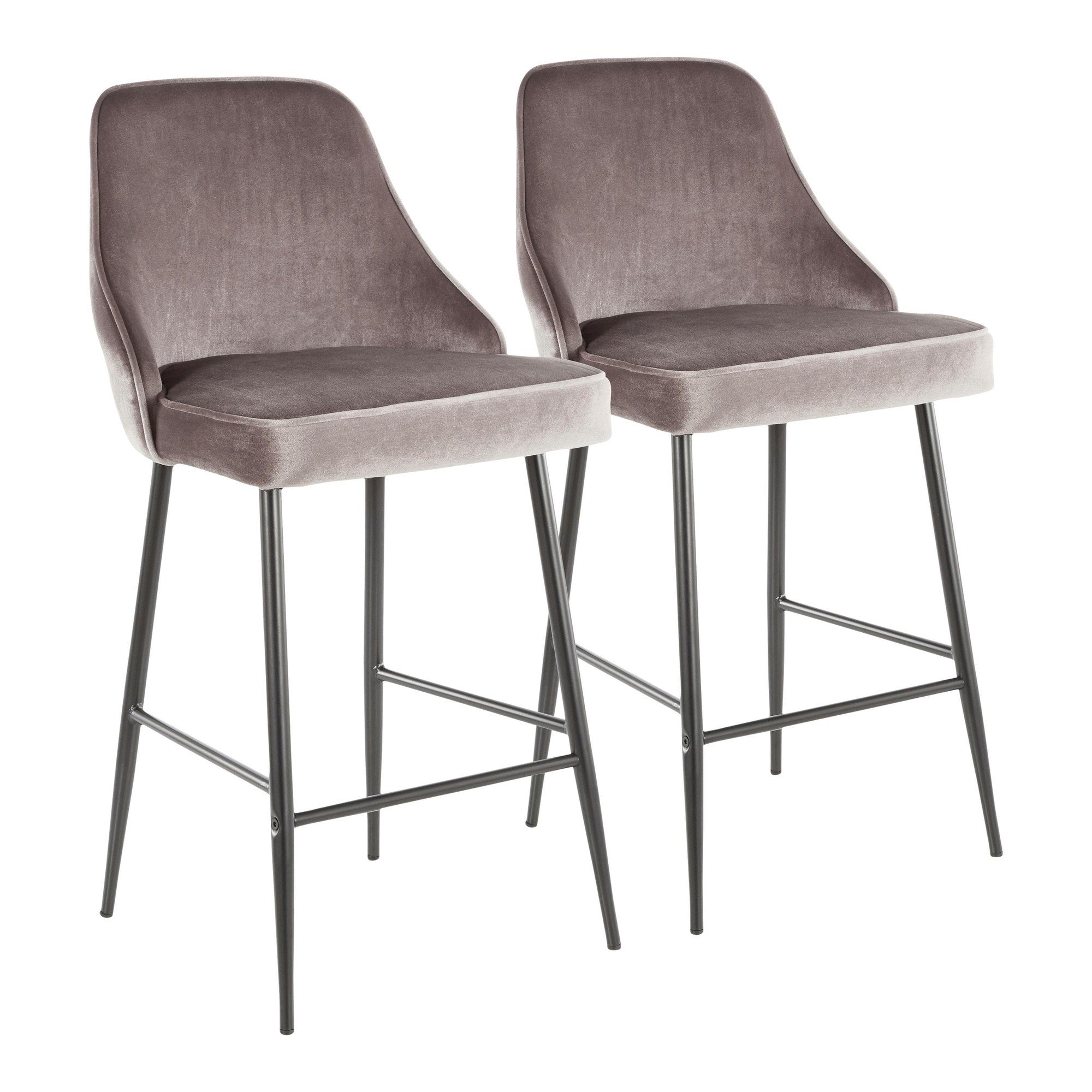 Marcel Contemporary Counter Stool in Black Metal and Silver Velvet by LumiSource - Set of 2