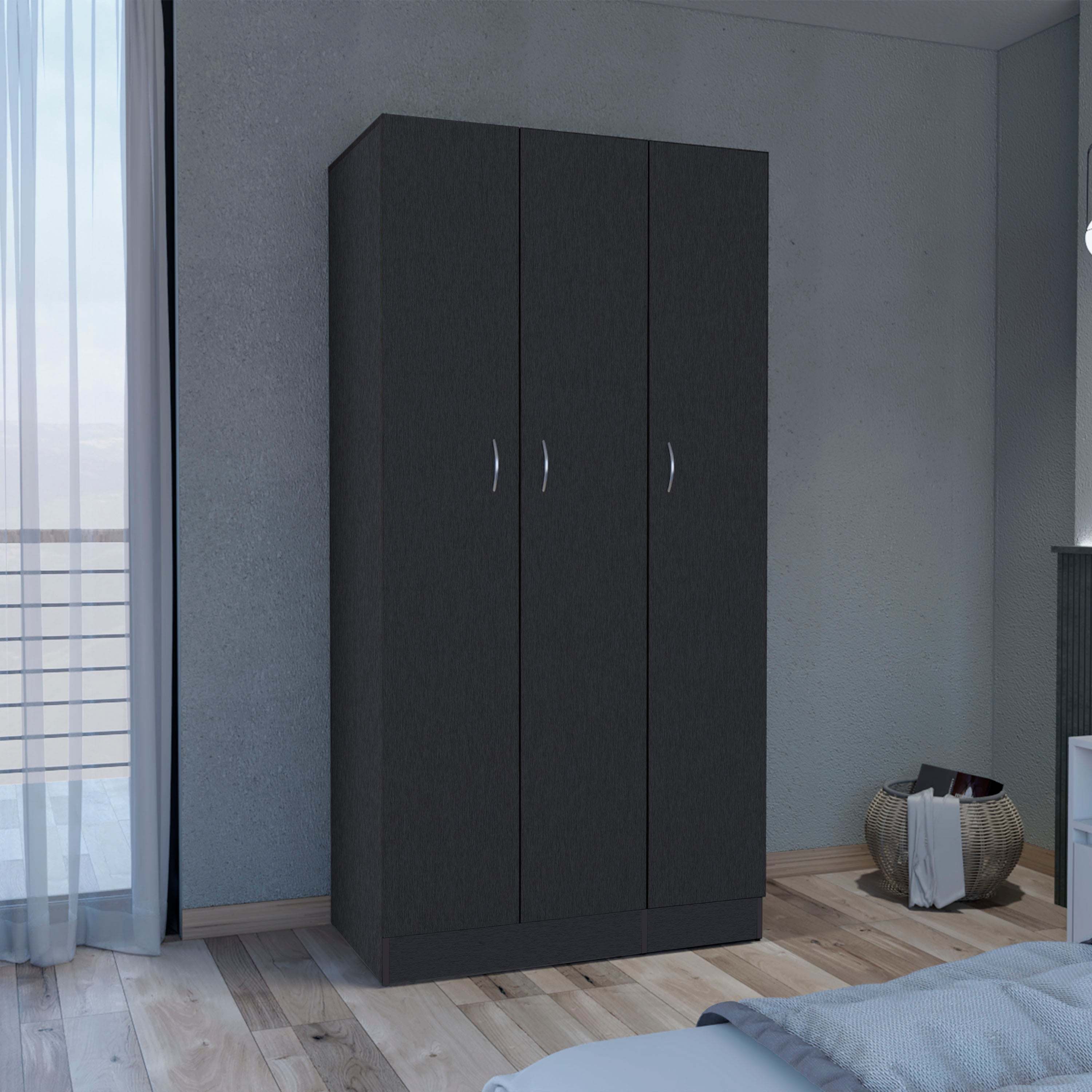 DEPOT E-SHOP Westbury Wardrobe Armoire with 3-Doors and 2-Inner Drawers, Black