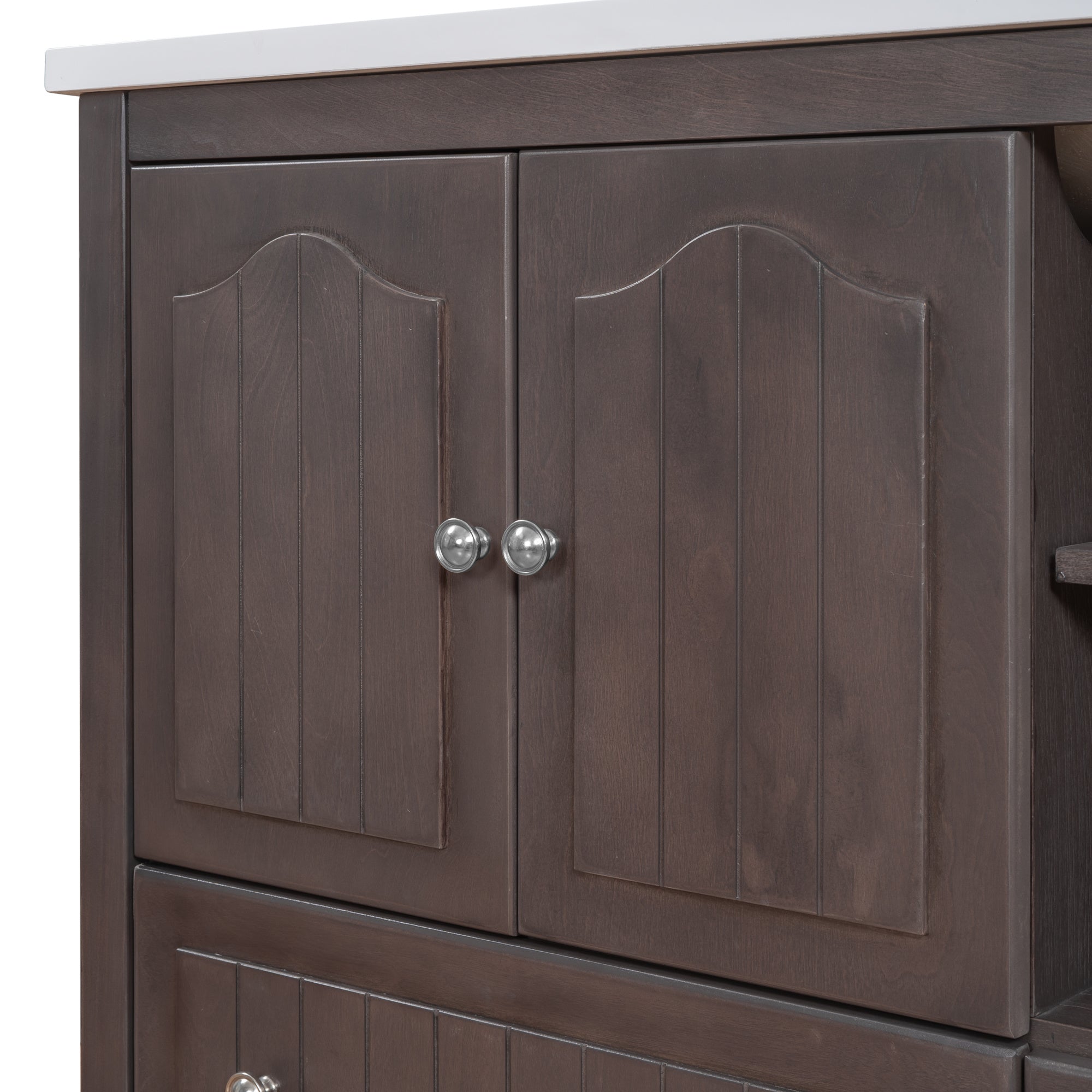 [VIDEO] 36" Bathroom Vanity with Ceramic Basin, Bathroom Storage Cabinet with Two Doors and Drawers, Solid Frame, Metal Handles, Brown (OLD SKU: JL000003AAD)