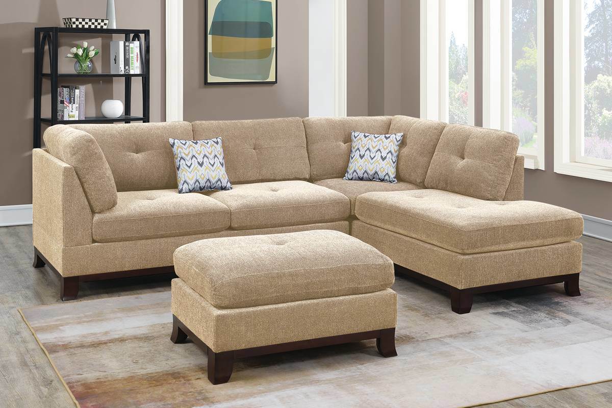 Sectional sofa w Ottoman Camel Chenille Living Room Furniture #F6478