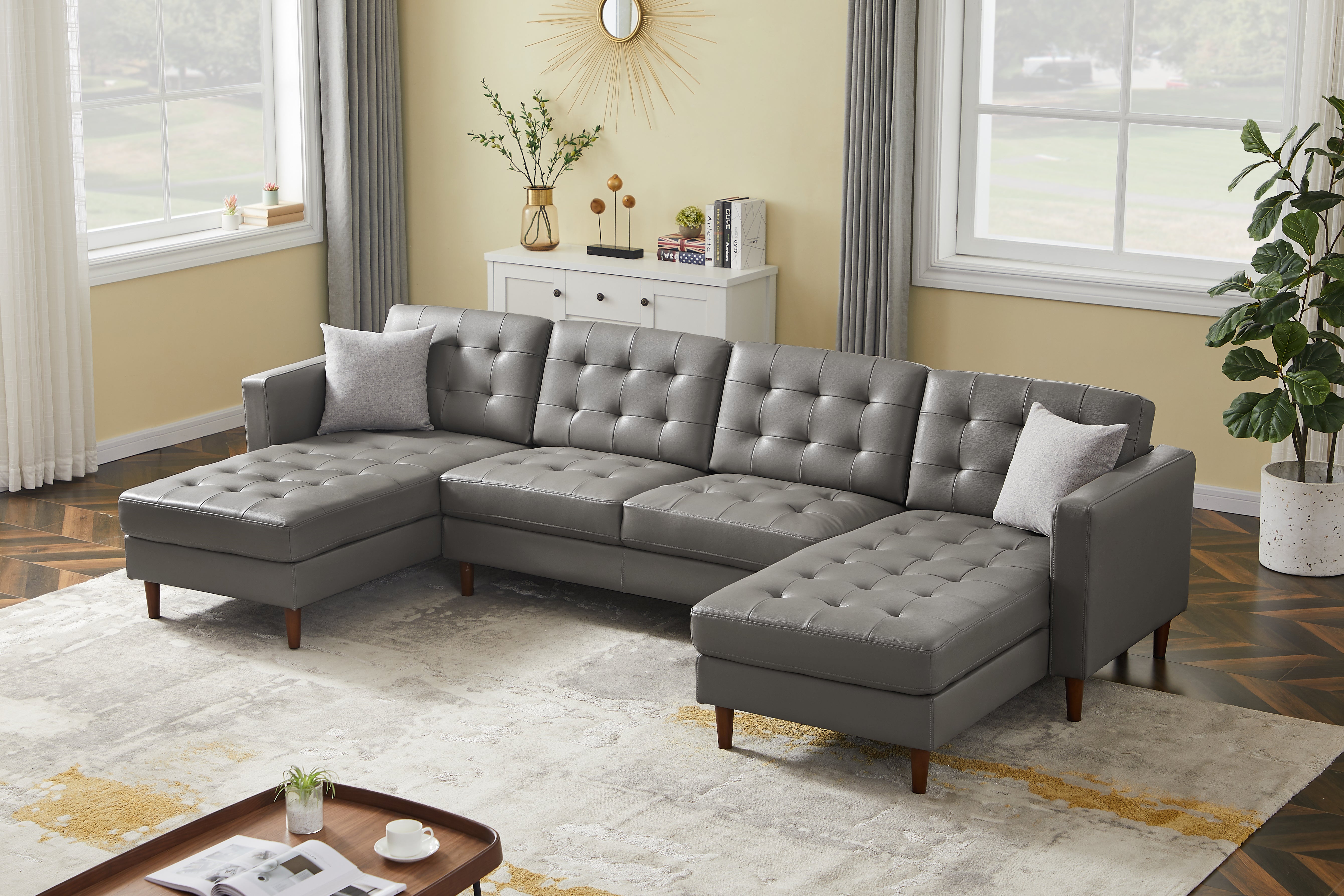 Dark Grey U-shaped sofa Tech PU Leather