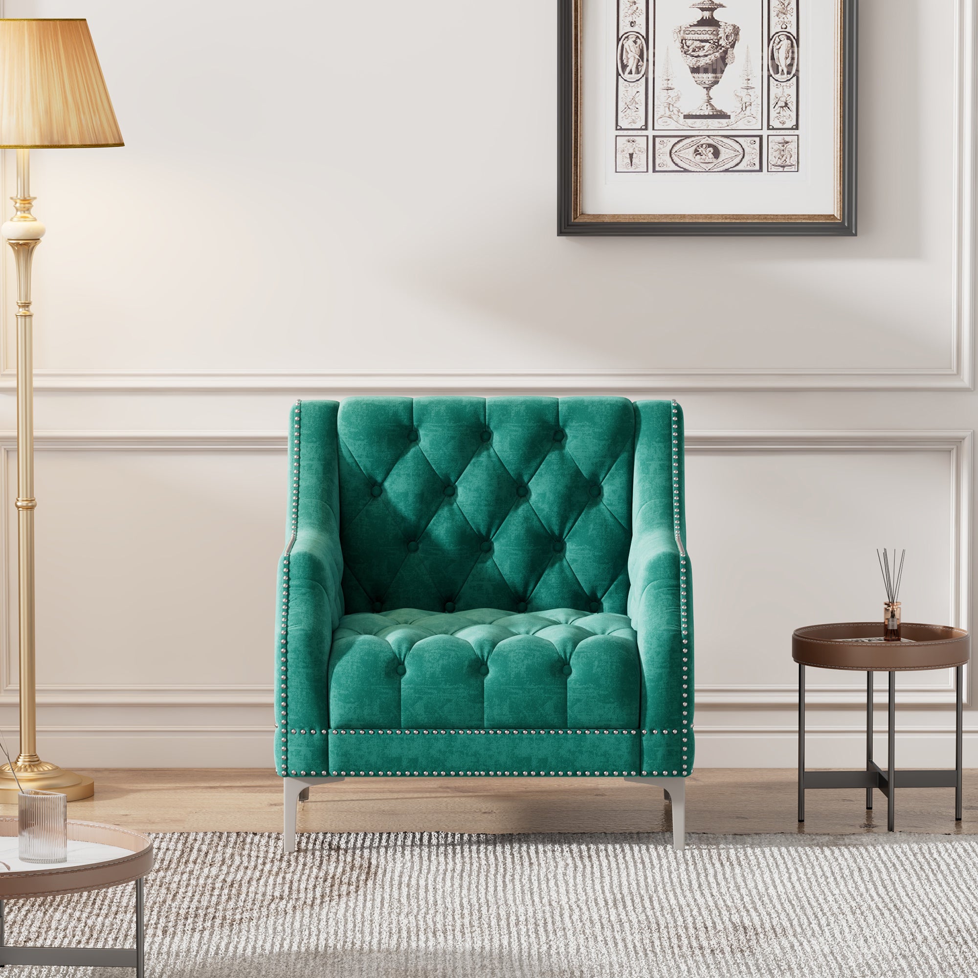 33.5" Modern Sofa Dutch Plush Upholstered Sofa with Metal Legs, Button Tufted Back Green