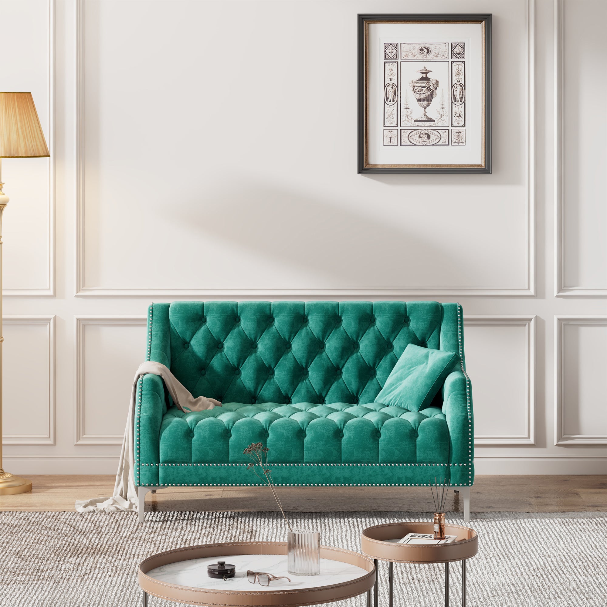 55.5" Modern Sofa Dutch Plush Upholstered Sofa with Metal Legs, Button Tufted Back Green