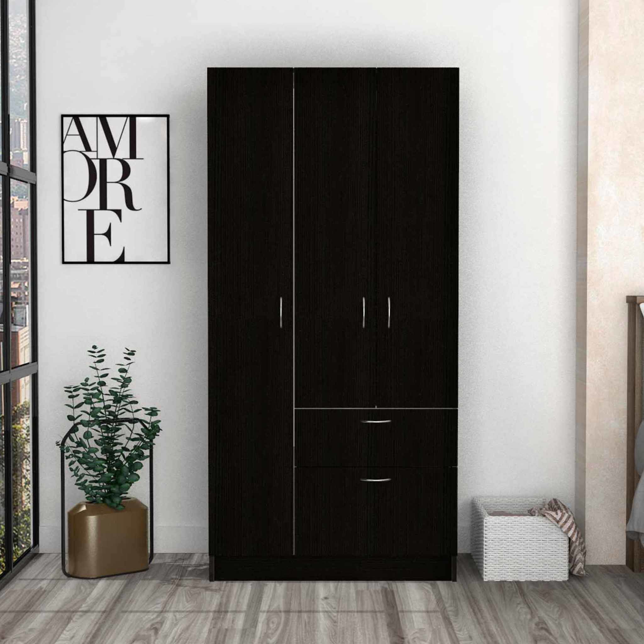 Meredith 1-Drawer Rectangle Armoire Black Wengue and White