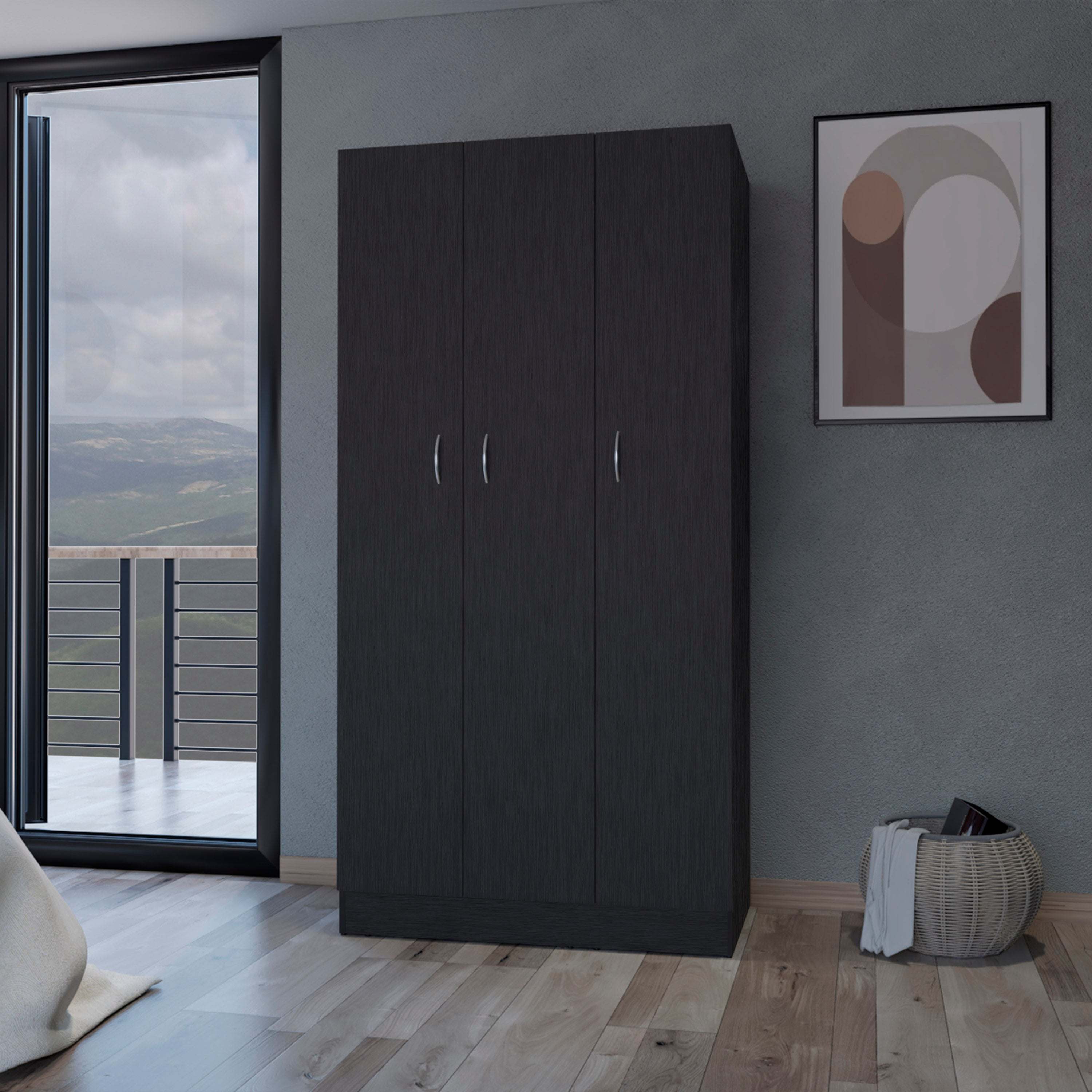 Augusta 3-Door Wardrobe with Hanging Rod Black