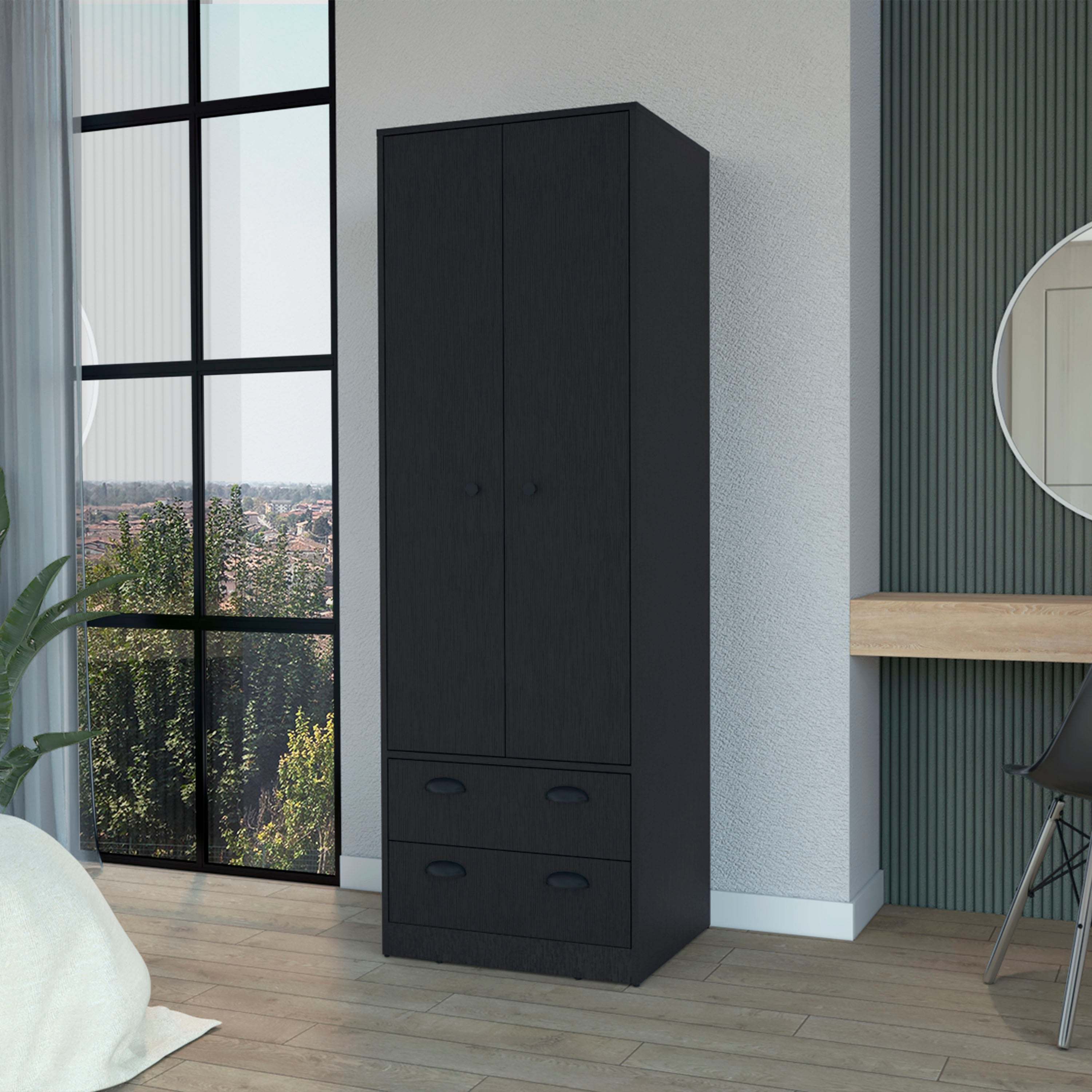 Westminster 2-Door 2-Drawer Armoire with Hanging Rod Black