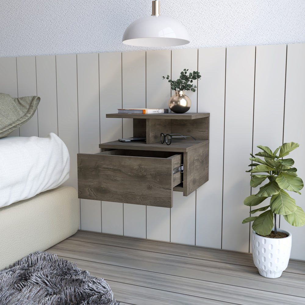 Floating Nightstand Flopini, One Drawer, Dark Walnut Finish