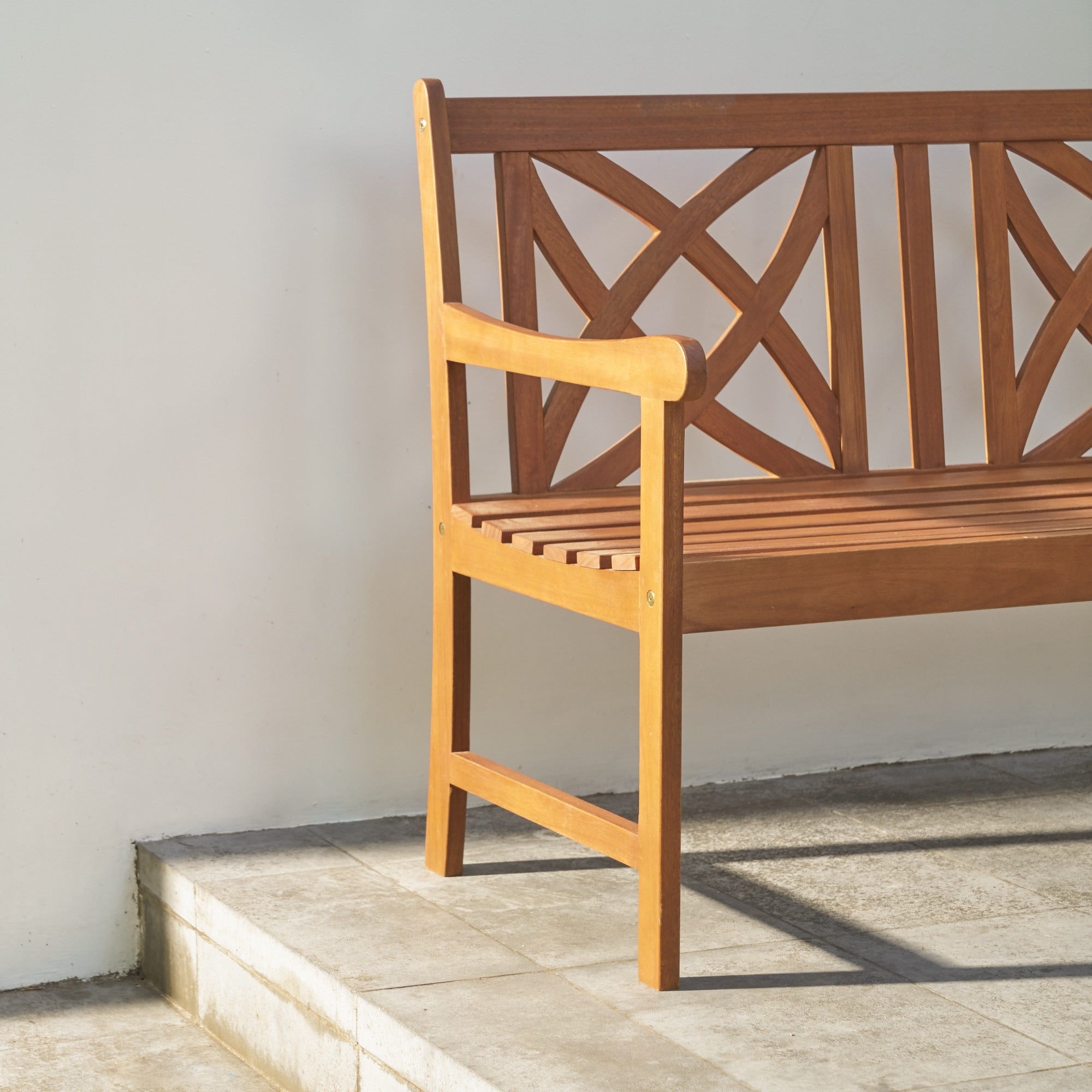 Anwyll Reddish Brown 2-Seater Tropical Wood Garden Bench