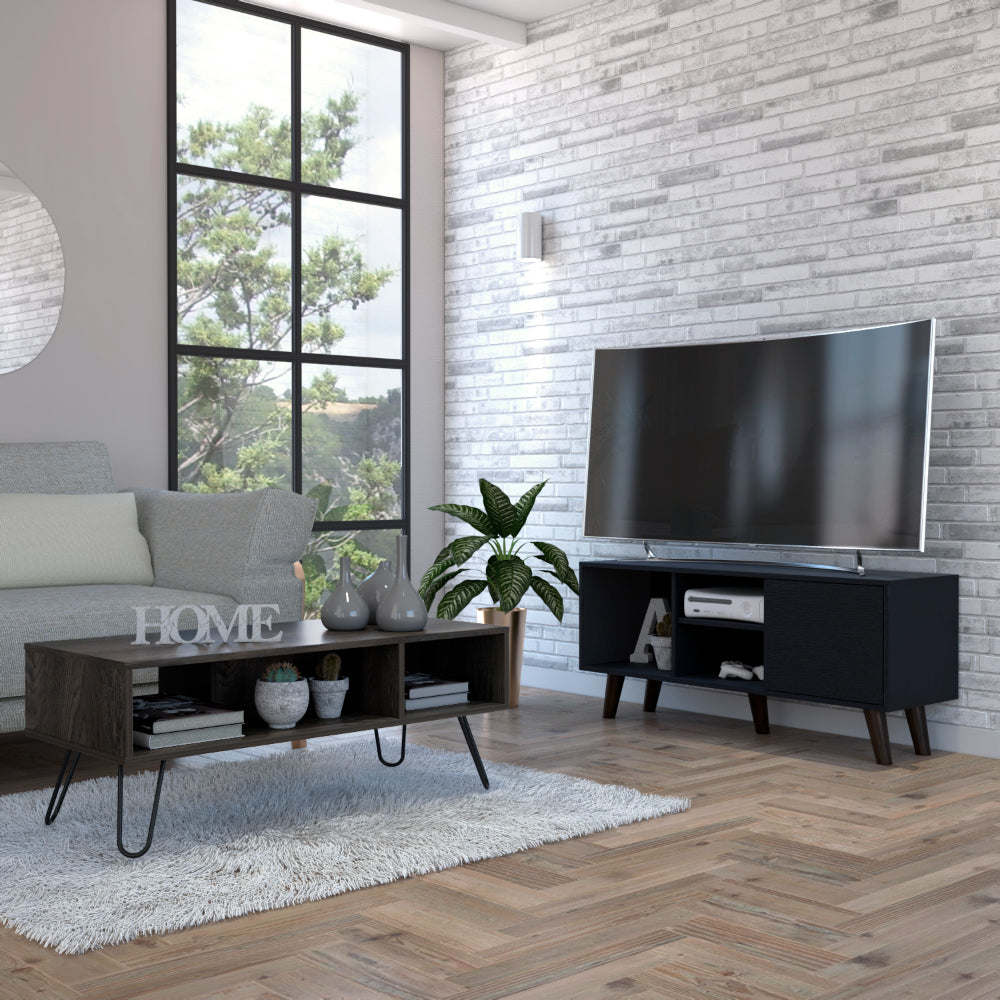 Boston 2 Piece Living Room Set, Ontario Tv Stand + Vassel Coffee Table , Black /Espresso