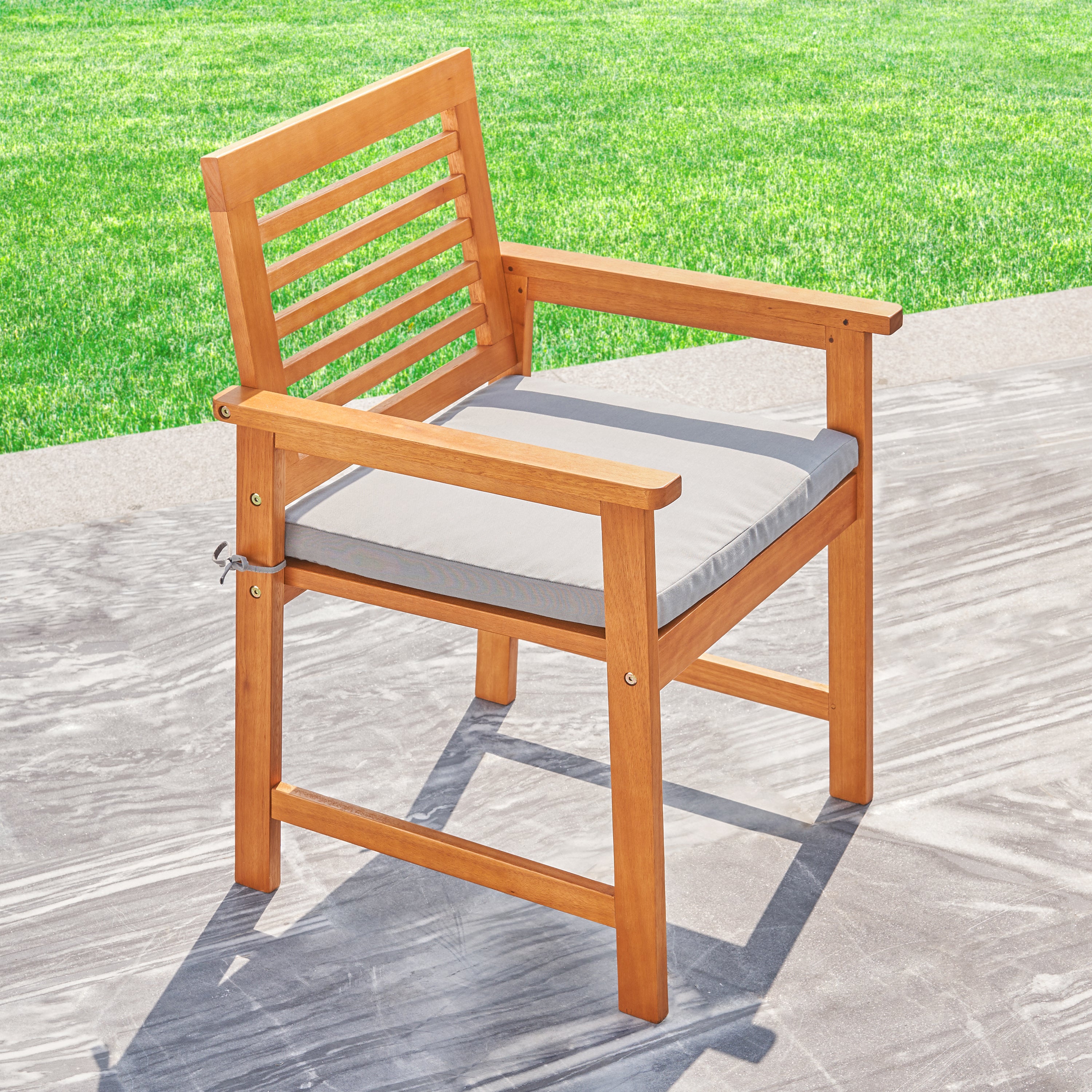 Orsola Honey Slatted Patio Wood Dining Armchair with Cushion