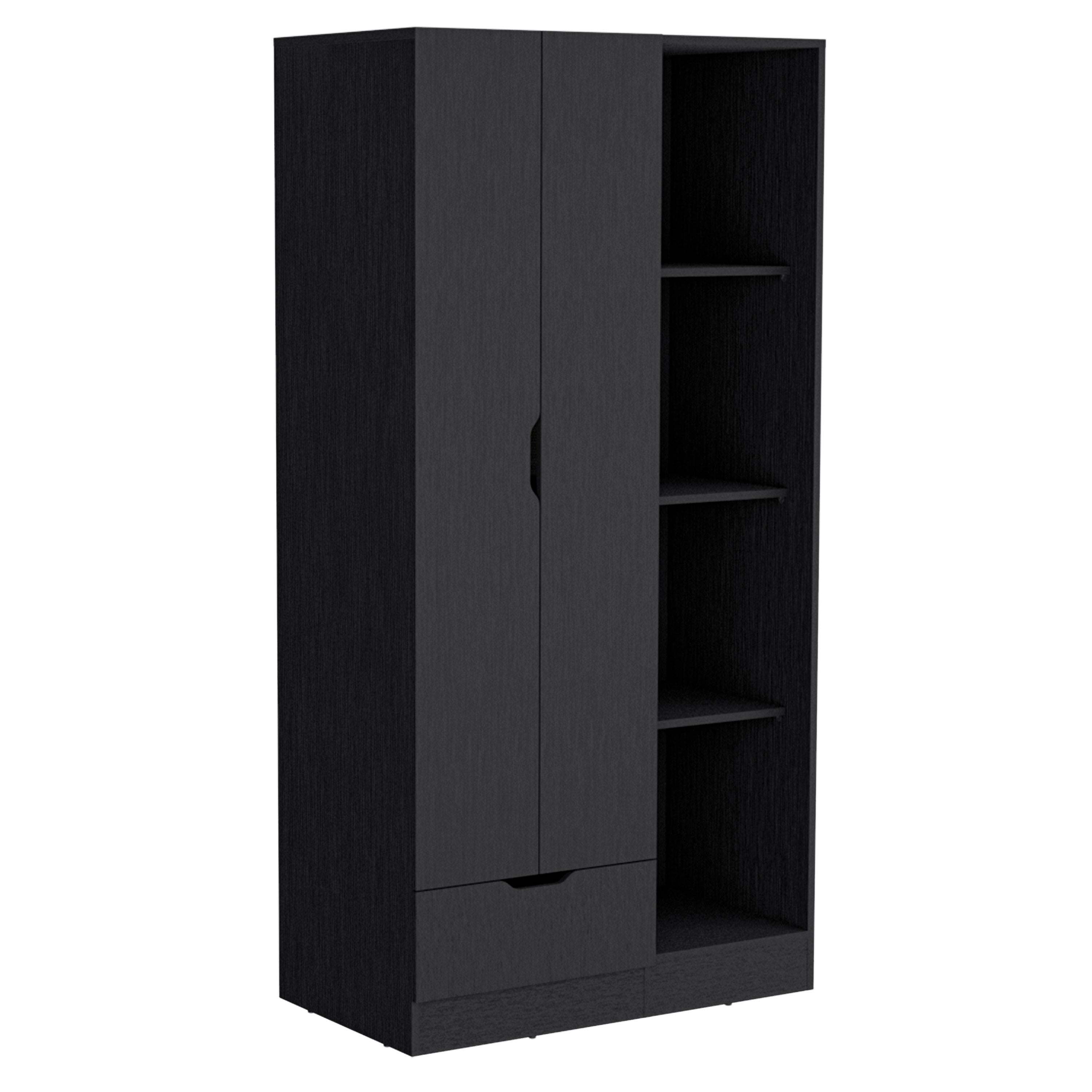 DEPOT E-SHOP Toccoa Armoire with 1-Drawer and 4-Tier Open Shelves, Black