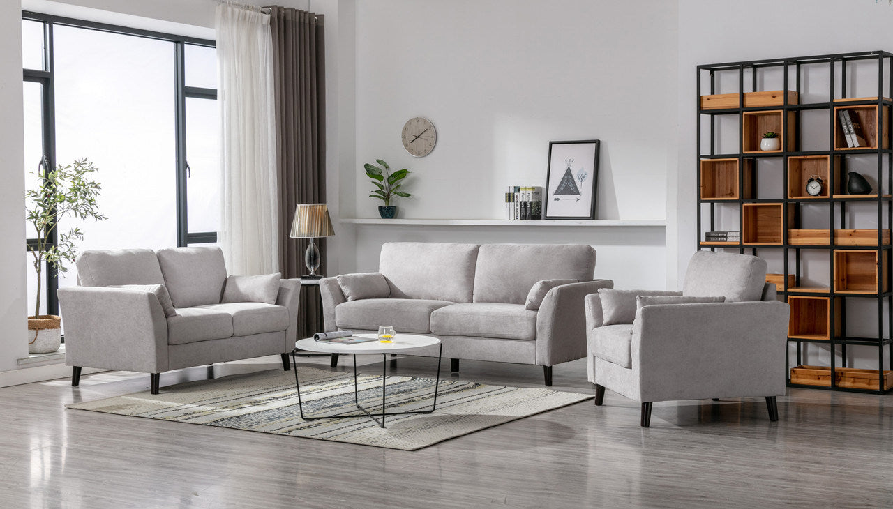 Damian Light Gray Woven Fabric Sofa Loveseat Chair Living Room Set