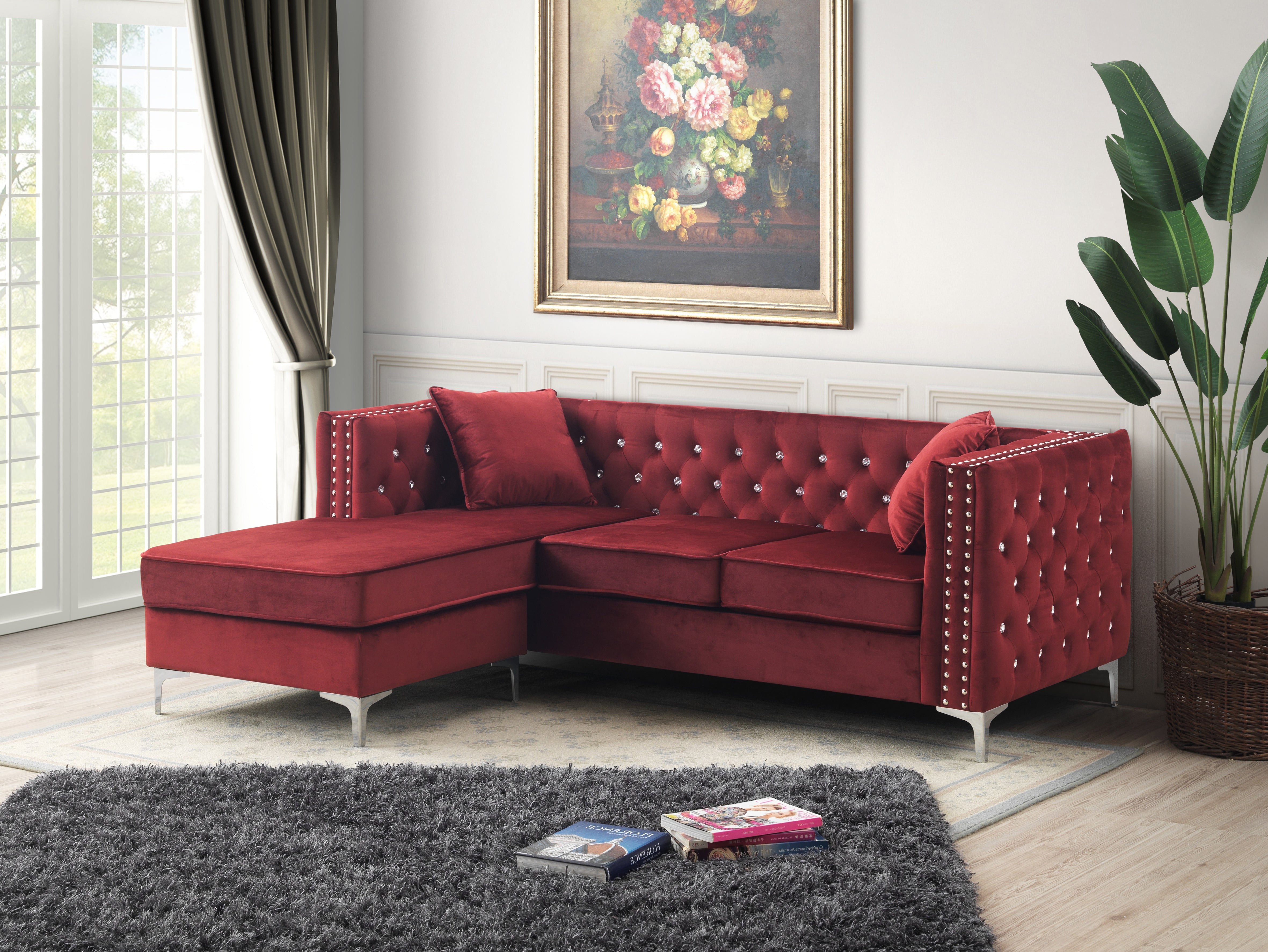 Glory Furniture Paige G826B-SC Sofa Chaise , BURGUNDY