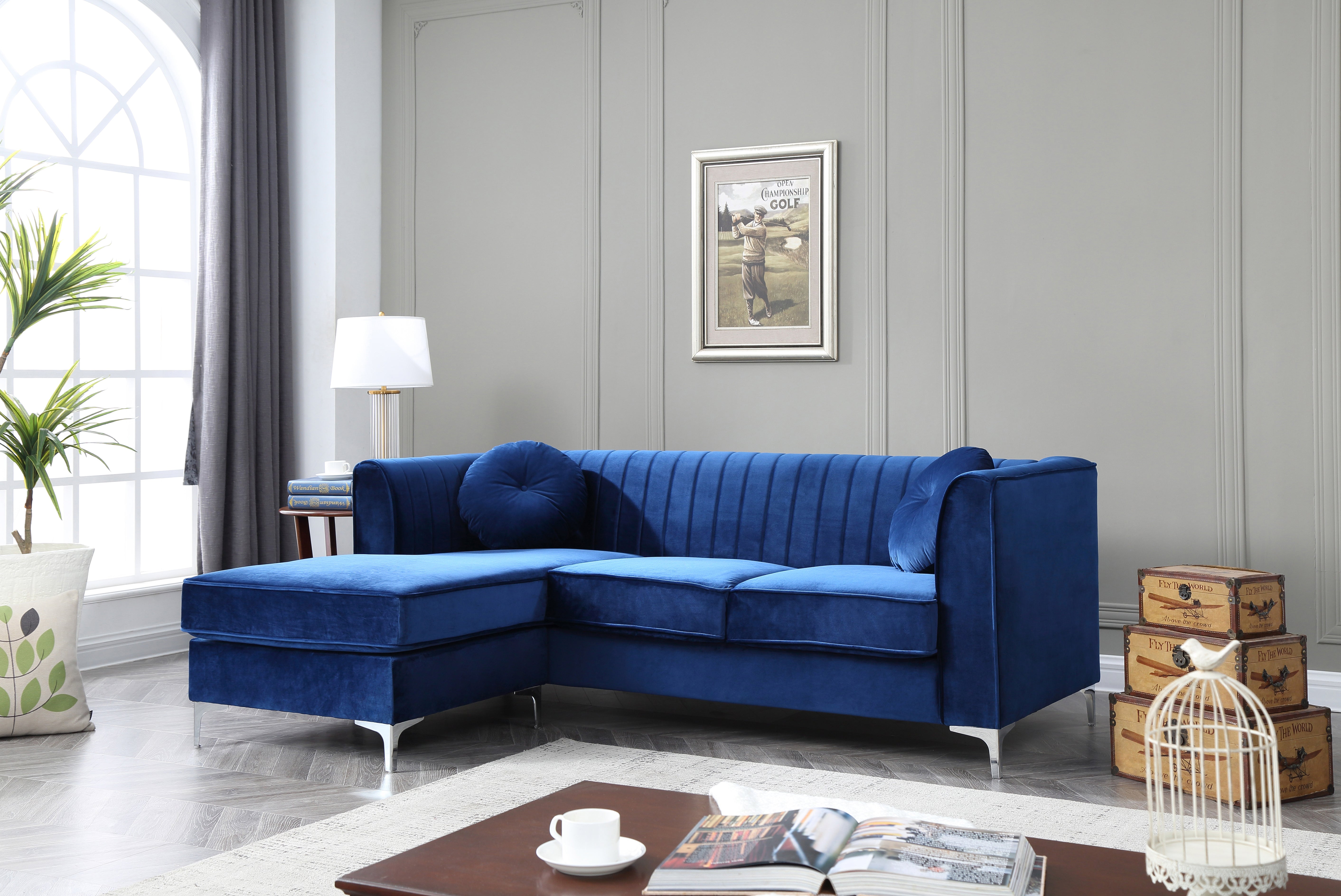 Glory Furniture Delray G791B-SC Sofa Chaise ( 3 Boxes) , NAVY BLUE