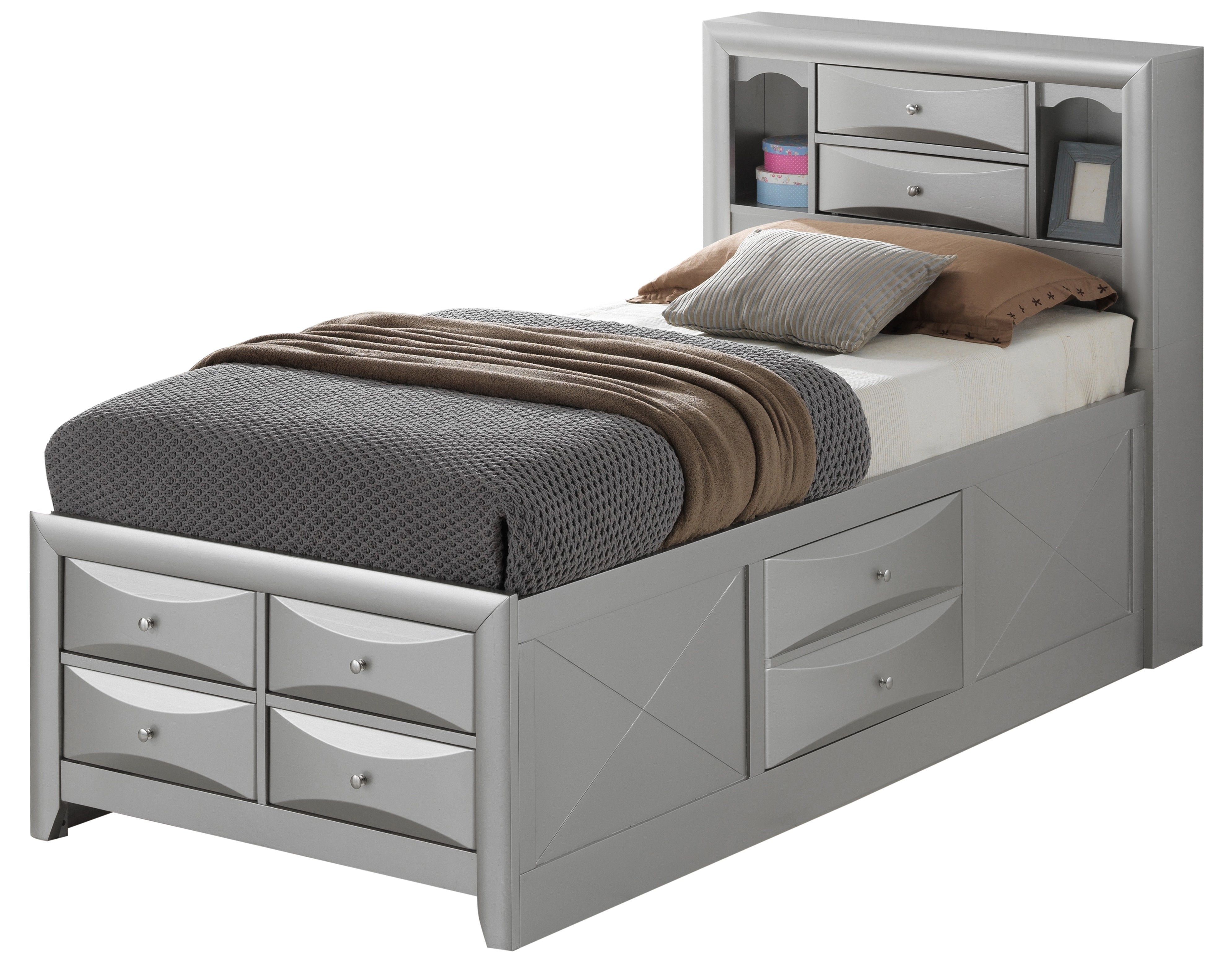 Glory Furniture Marilla G1503G-TSB3 Twin Storage Bed , Silver Champagne