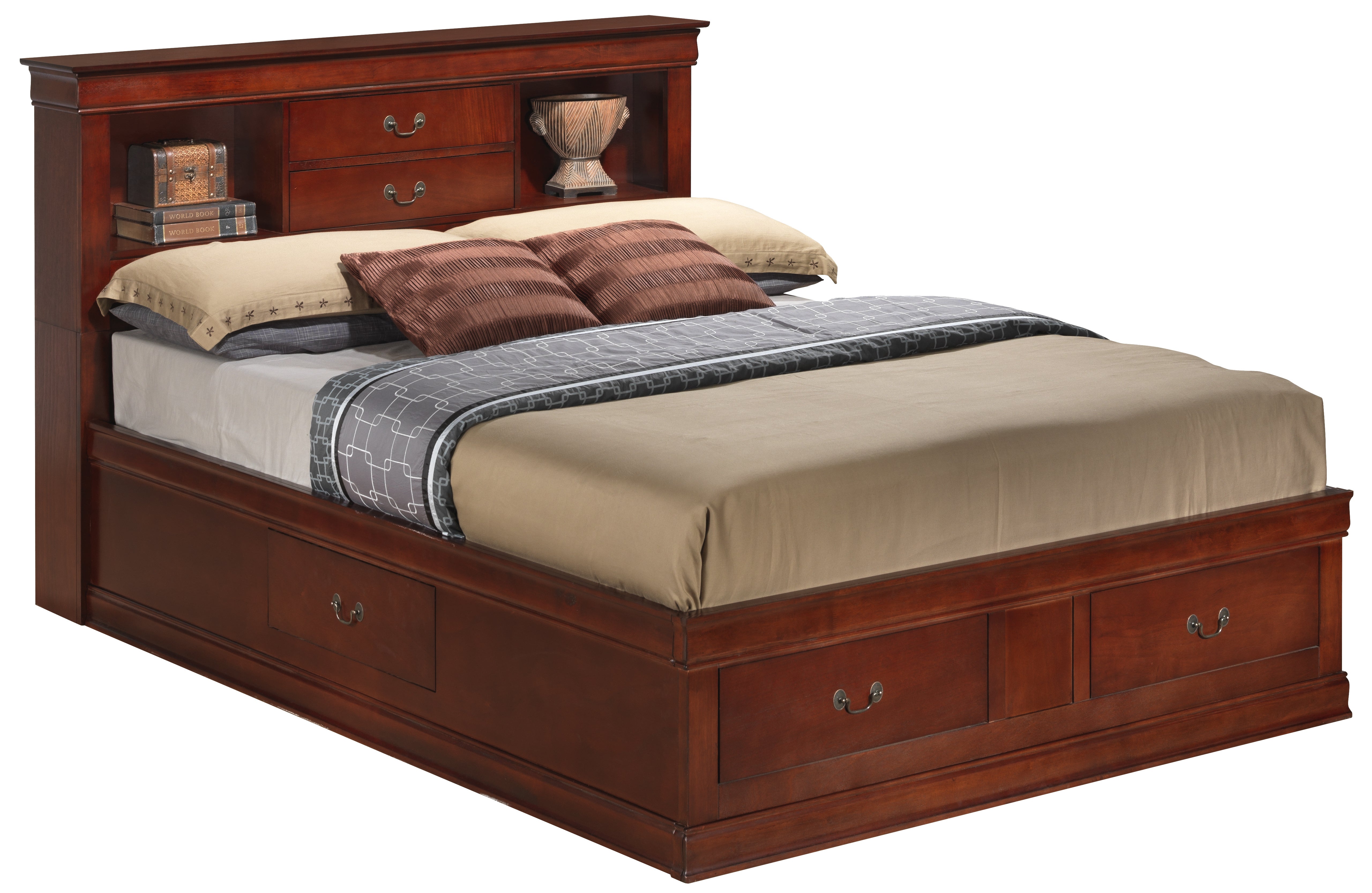 Glory Furniture Louis Phillipe G3100B-QSB Queen Storage Bed , Cherry