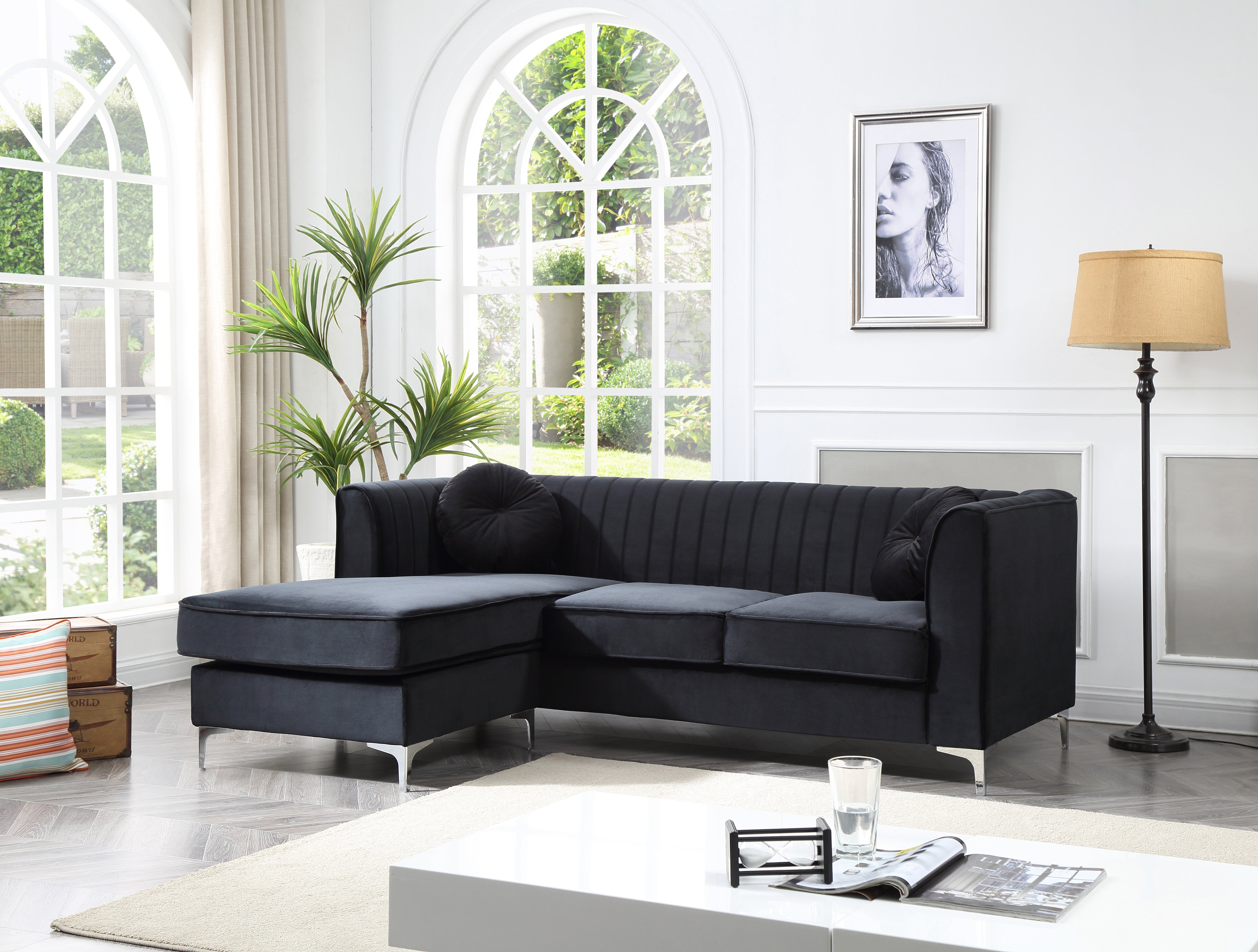 Glory Furniture Delray G793B-SC Sofa Chaise ( 3 Boxes) , BLACK