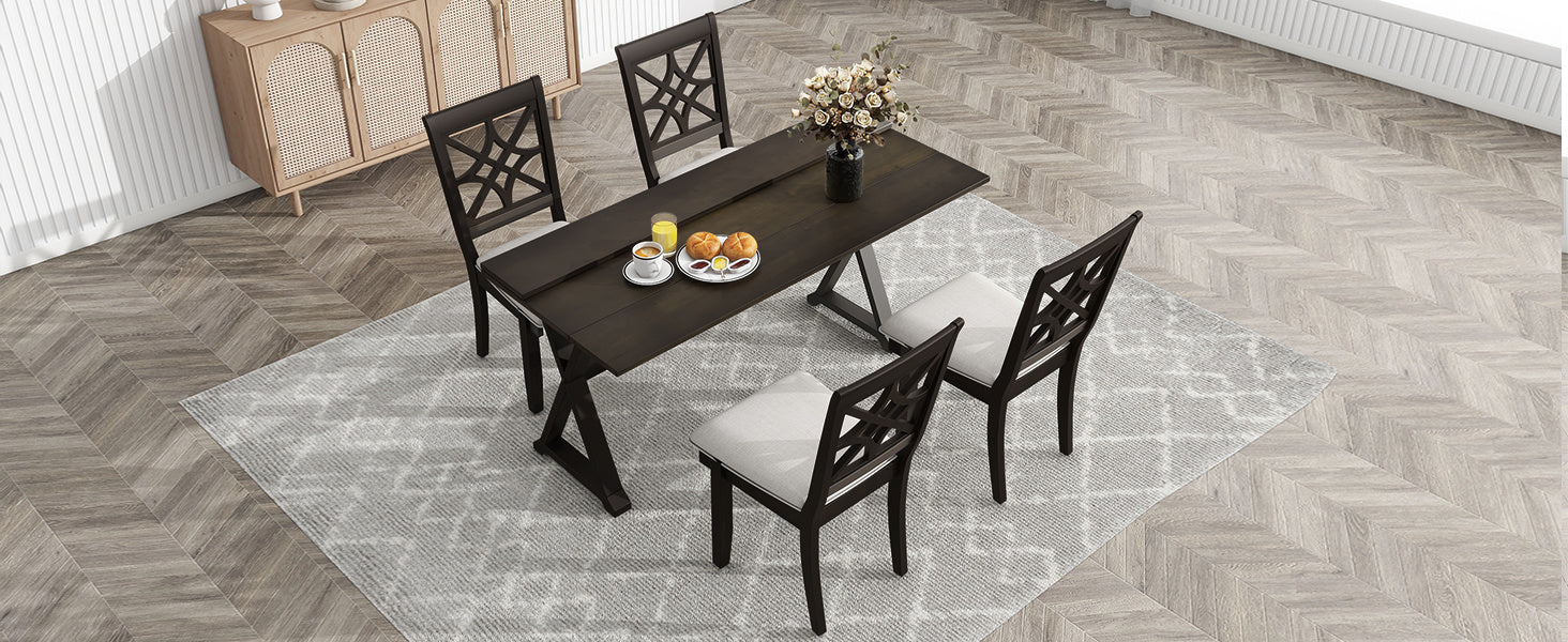 TOPMAX 5-Piece 62*35.2inch Extendable Rubber Wood Dining Table Set with X-shape Legs,Console Table with Two 8.8Inch-Wide Flip Lids and Upholstered Dining Chairs ,Dark Walnut