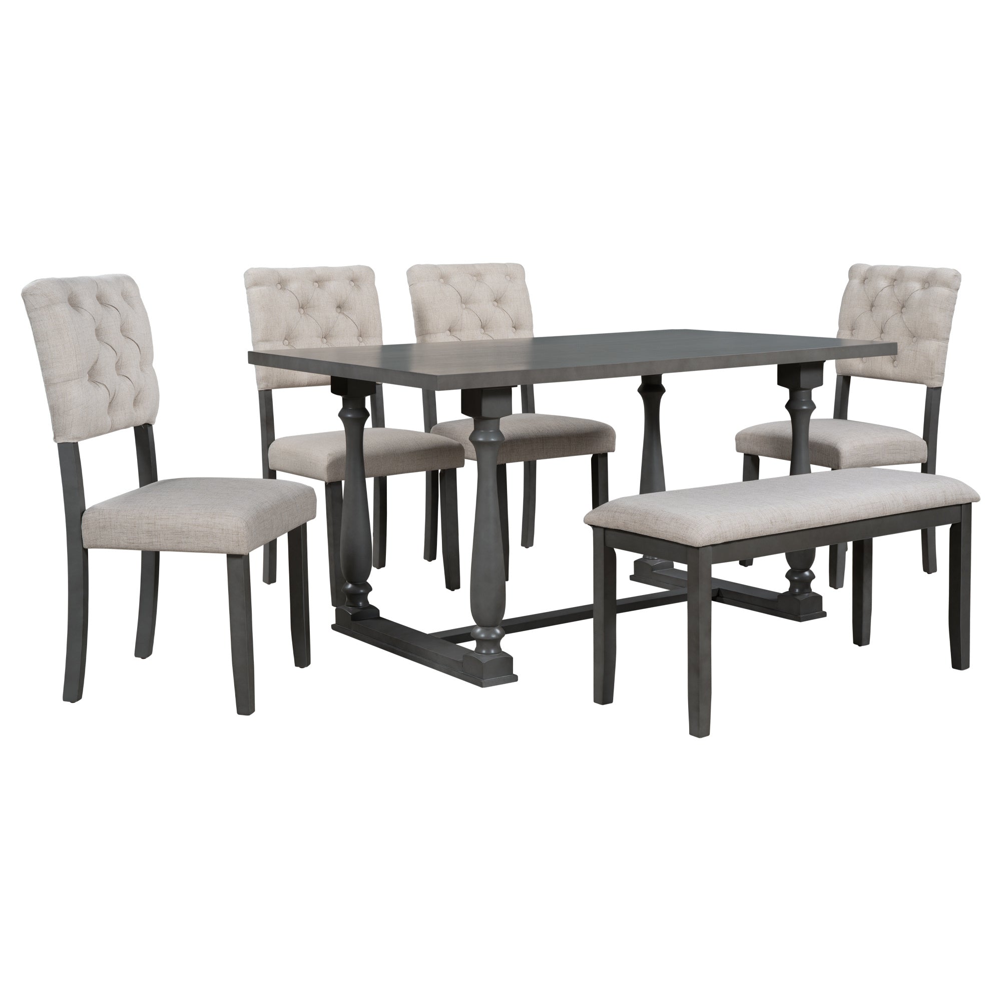 TREXM 6-Piece Dining Table and Chair Set with Special-shaped Legs and Foam-covered Seat Backs&Cushions for Dining Room (Gary)