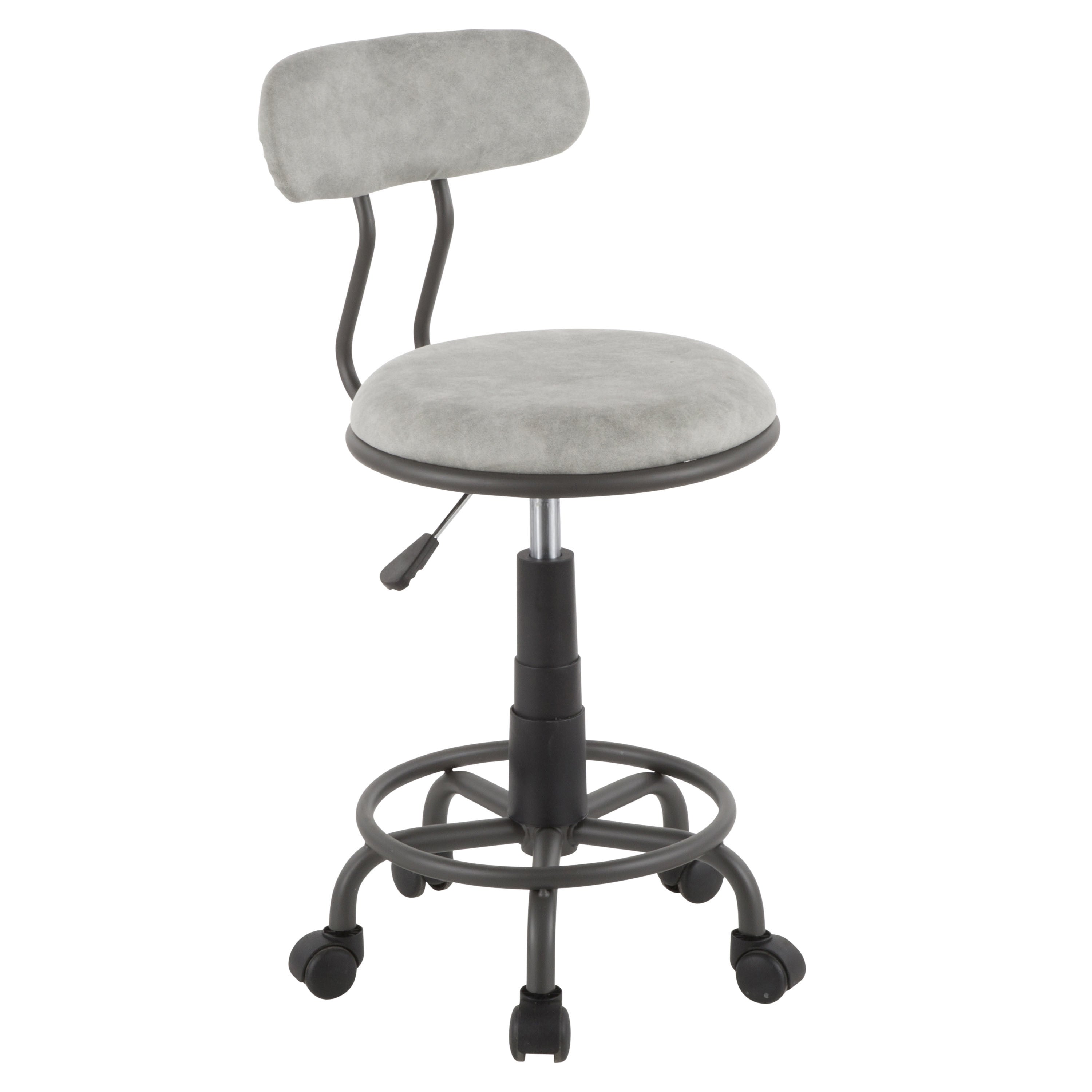 Swift Industrial Task Chair in Grey Metal and Light Grey Faux Leather by LumiSource