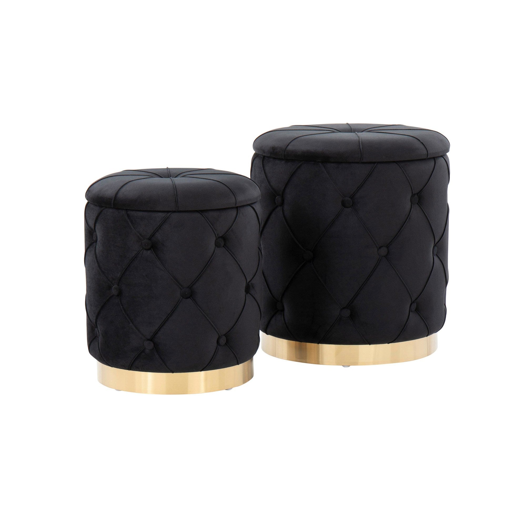 Marche Contemporary/Glam Nesting Ottoman Set in Gold Metal and Black Velvet by LumiSource