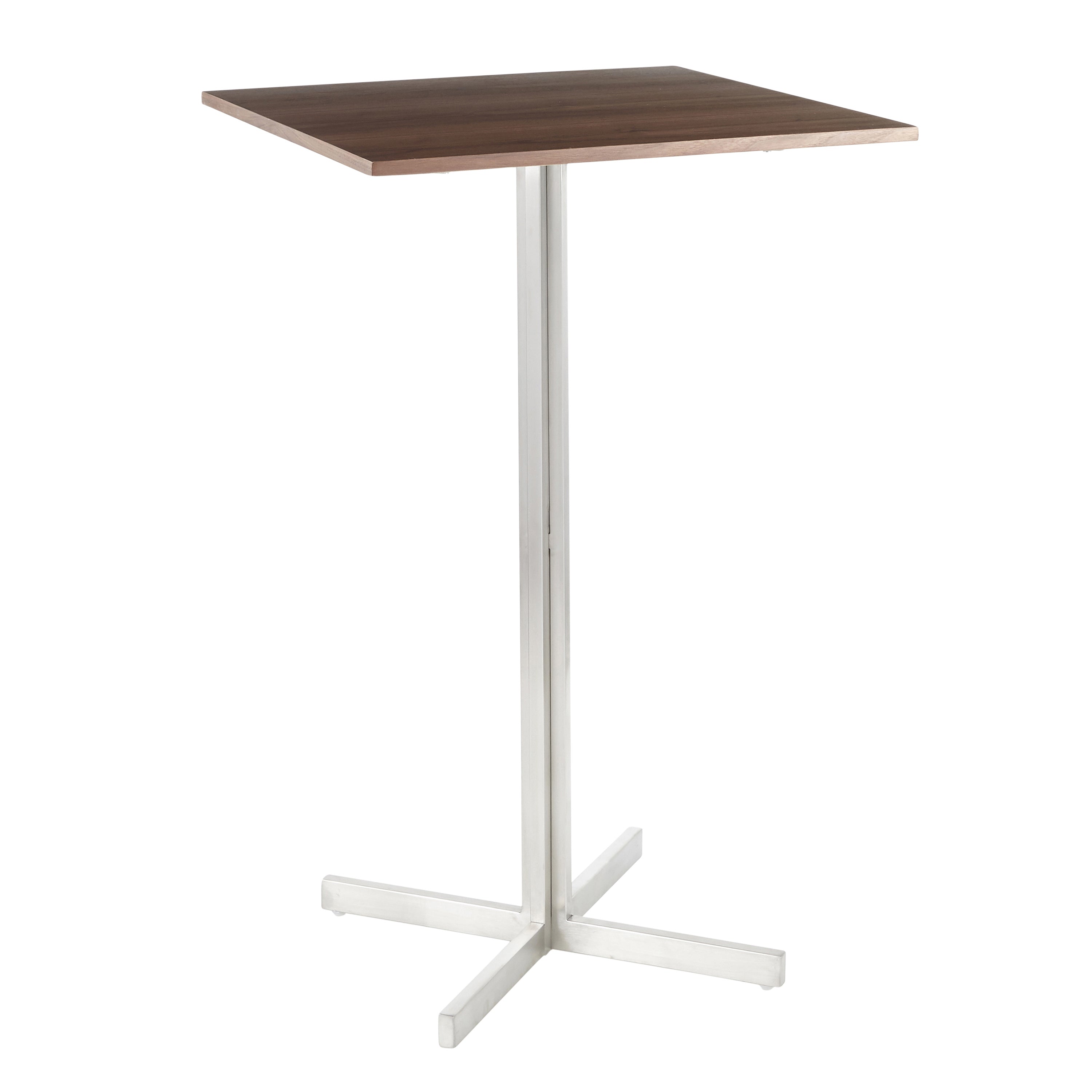Fuji Contemporary Square Bar Table in Stainless Steel with Walnut Wood Top by LumiSource