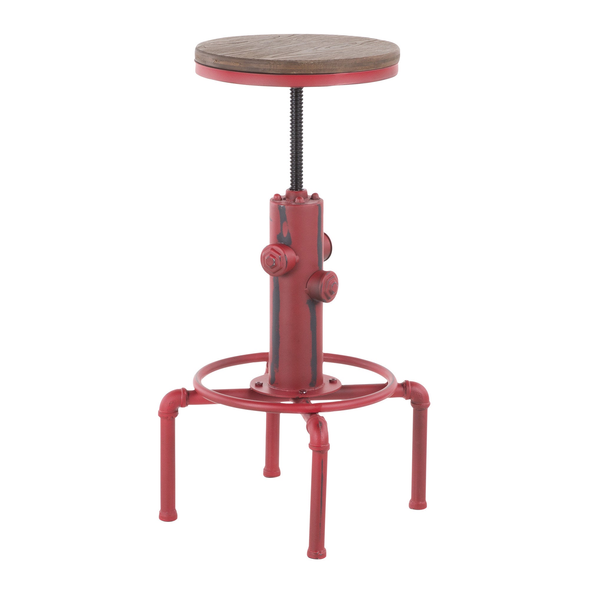 Hydra Industrial Barstool in Vintage Red Metal and Brown Wood-Pressed Grain Bamboo by LumiSource