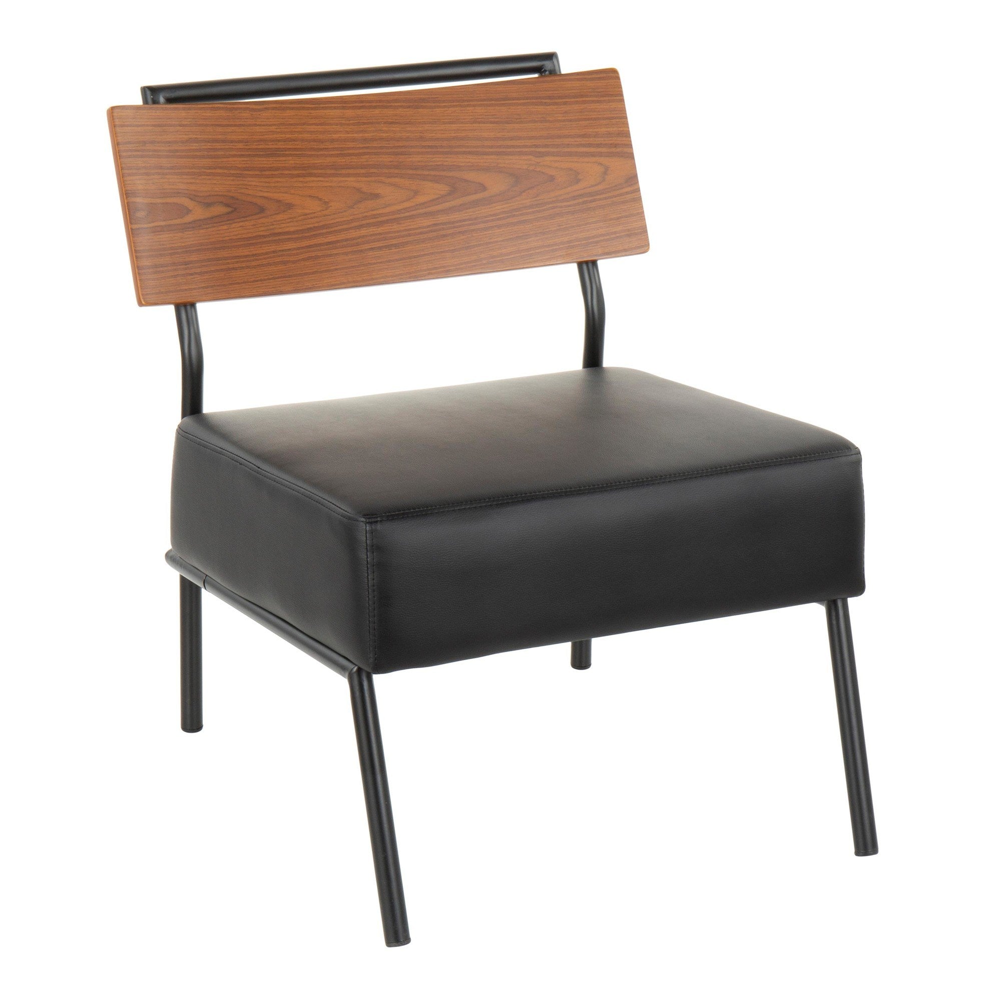 Fiji Contemporary Accent Chair in Black Faux Leather with Walnut Wood Accent by LumiSource