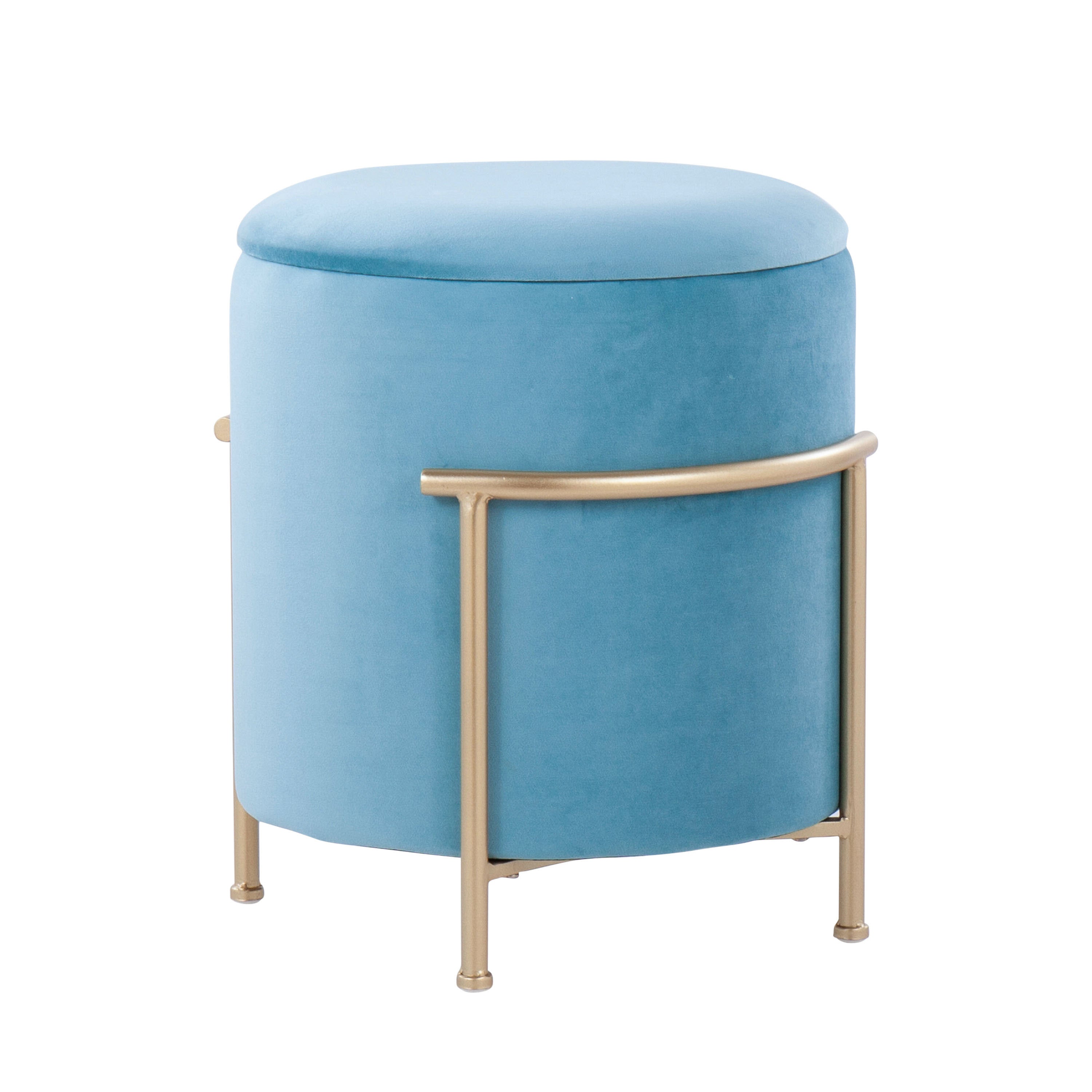 Rhonda Glam Storage Ottoman in Gold Metal and Teal Velvet by LumiSource