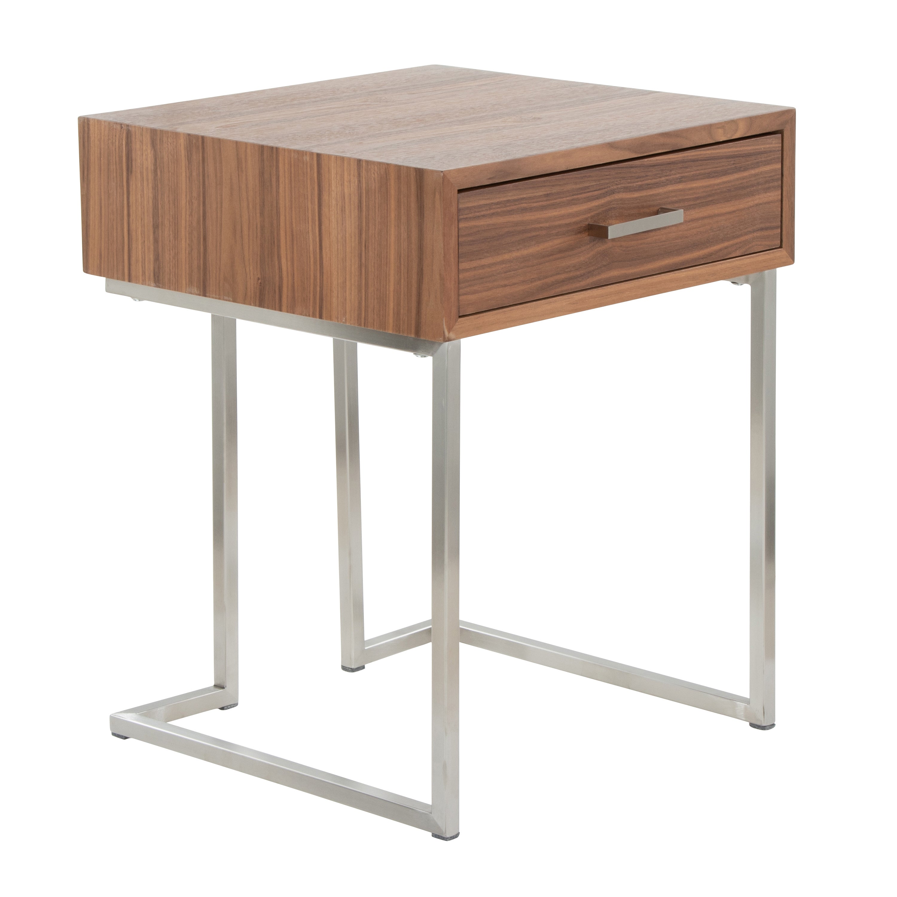 Roman Contemporary End Table in Walnut Wood and Stainless Steel by LumiSource