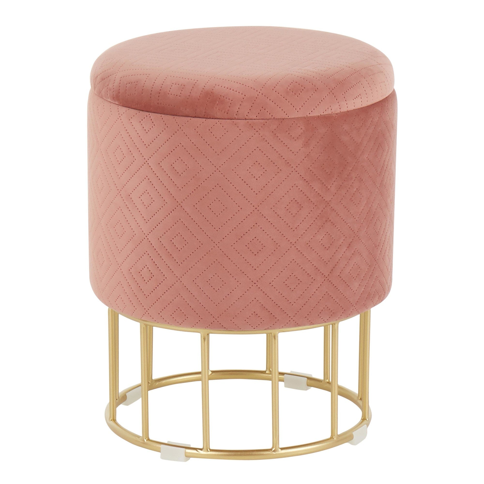 Canary Contemporary/Glam Ottoman in Gold Metal and Pink Velvet by LumiSource