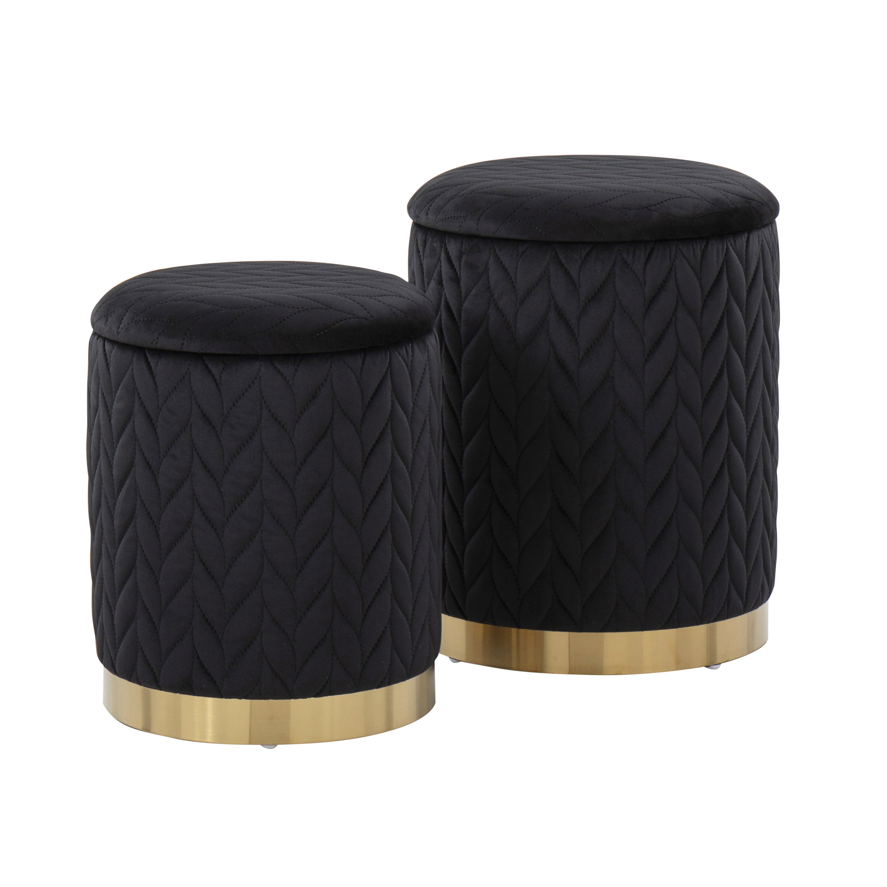 Marla Contemporary/Glam Quilted Ottoman Set in Gold Metal and Black Velvet by LumiSource