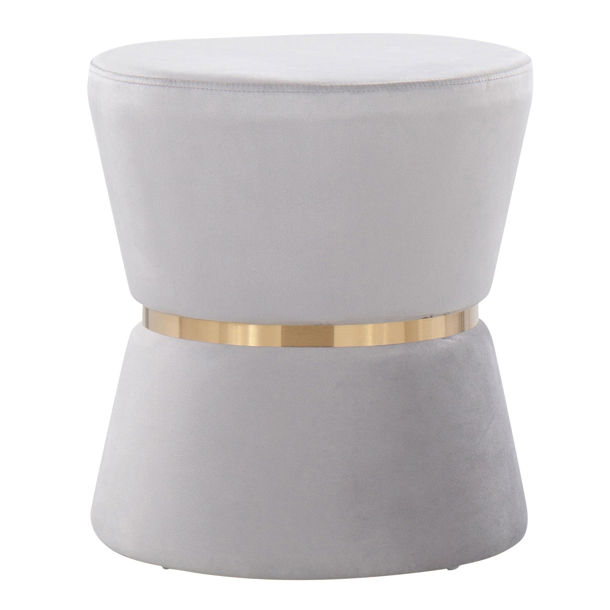 Gemma Contemporary/Glam Ottoman in Silver Velvet and Gold Metal by LumiSource