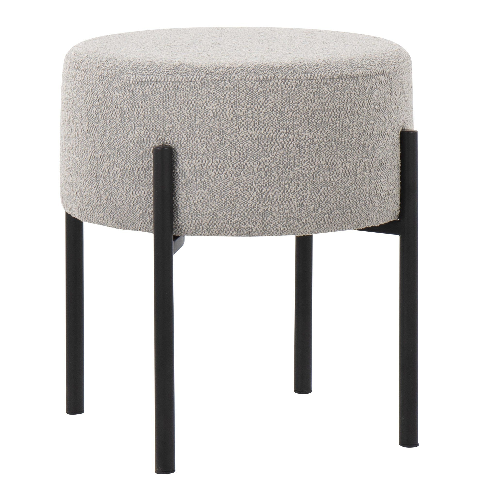 Daniella Contemporary Round Ottoman in Black Metal and Light Grey Fabric by LumiSource