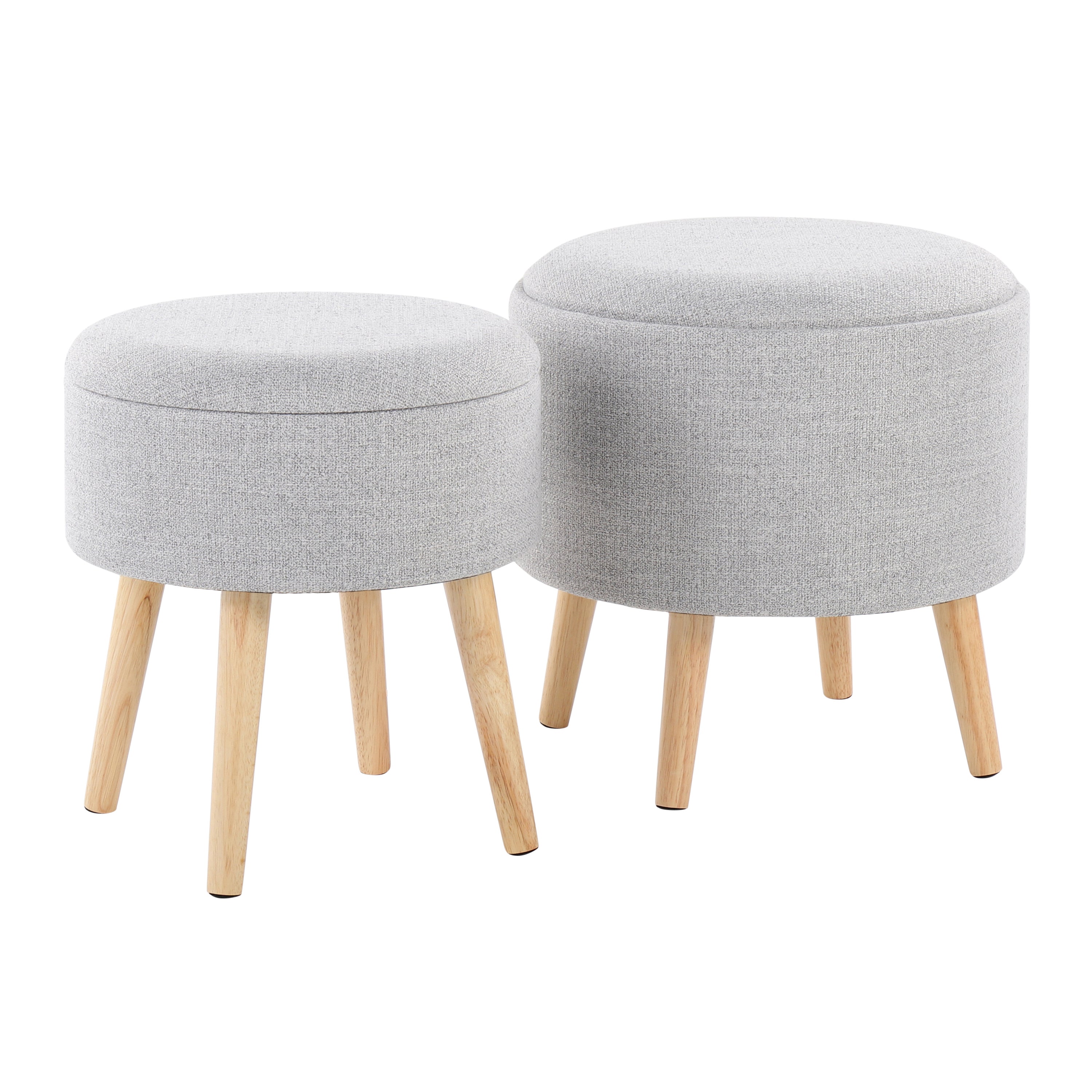 Tray Contemporary Storage Ottoman with Matching Stool in Light Grey Fabric and Natural Wood Legs by LumiSource