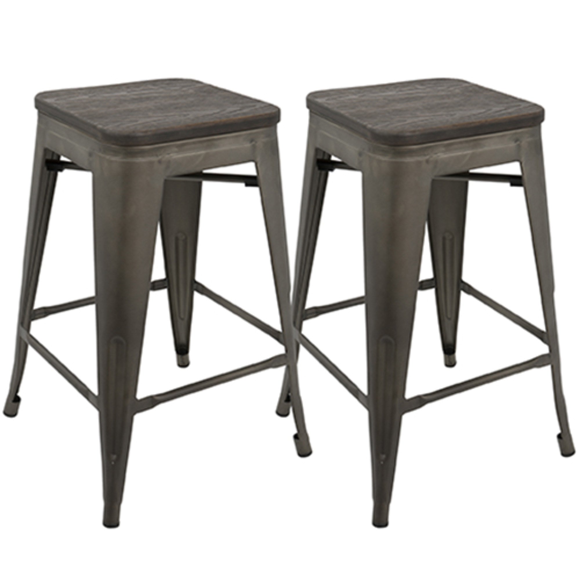 Oregon Industrial Stackable Counter Stool in Antique and Espresso by LumiSource - Set of 2