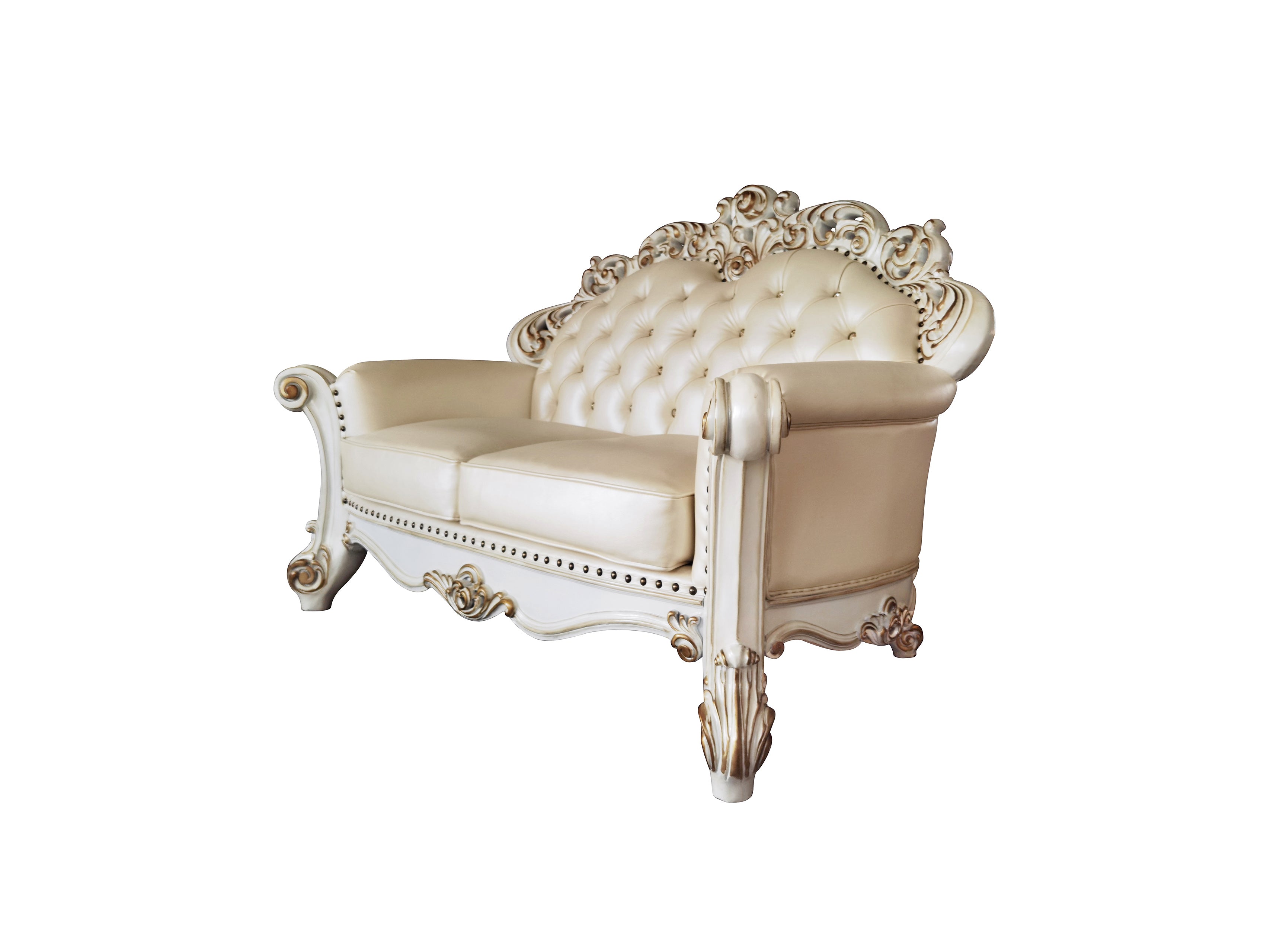 ACME Vendom Loveseat w/3 Pillows, Champagne PU & Antique Pearl Finsih LV01325