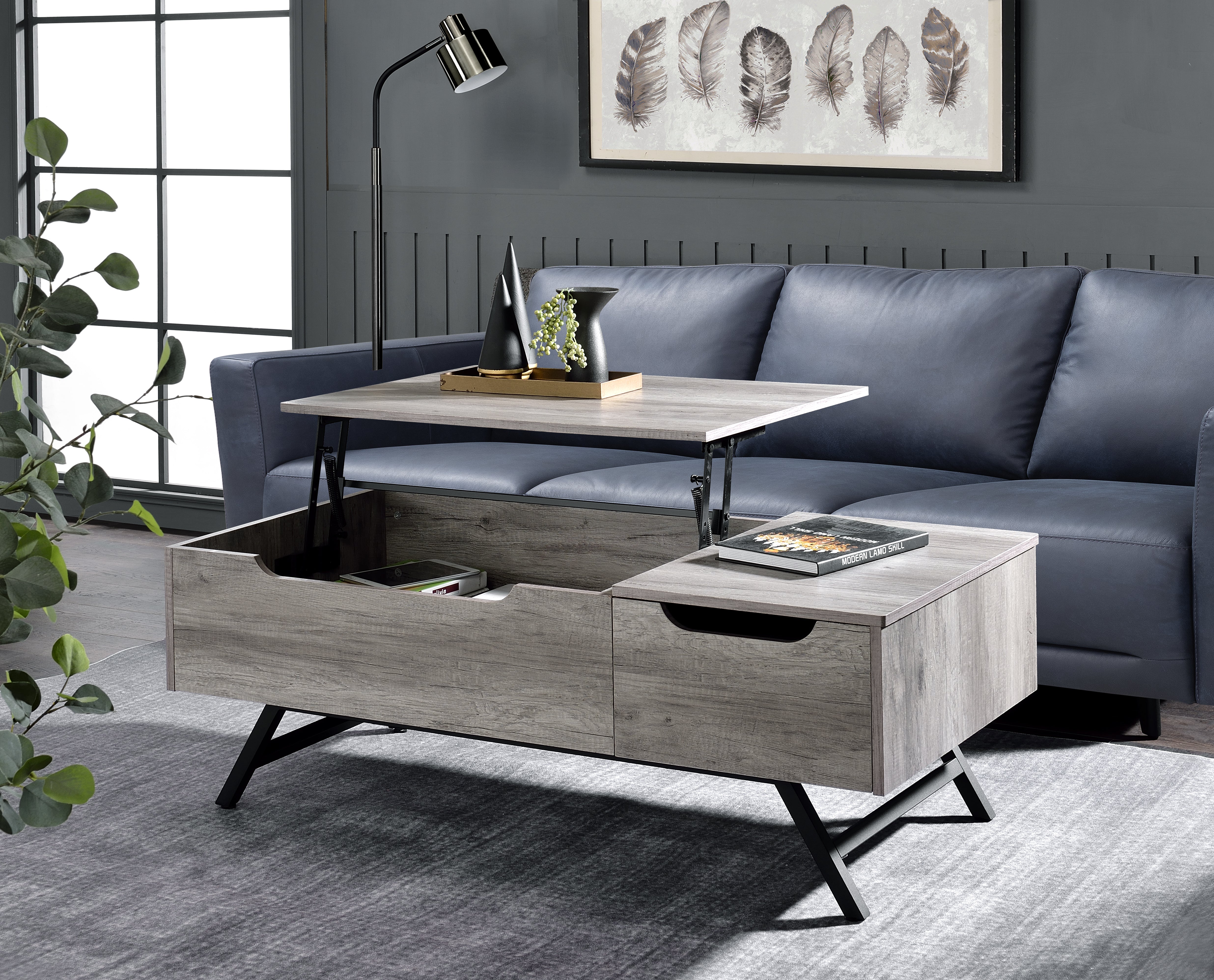 ACME Throm Coffee Table w/Lift Top, Gray Oak Finish LV00832