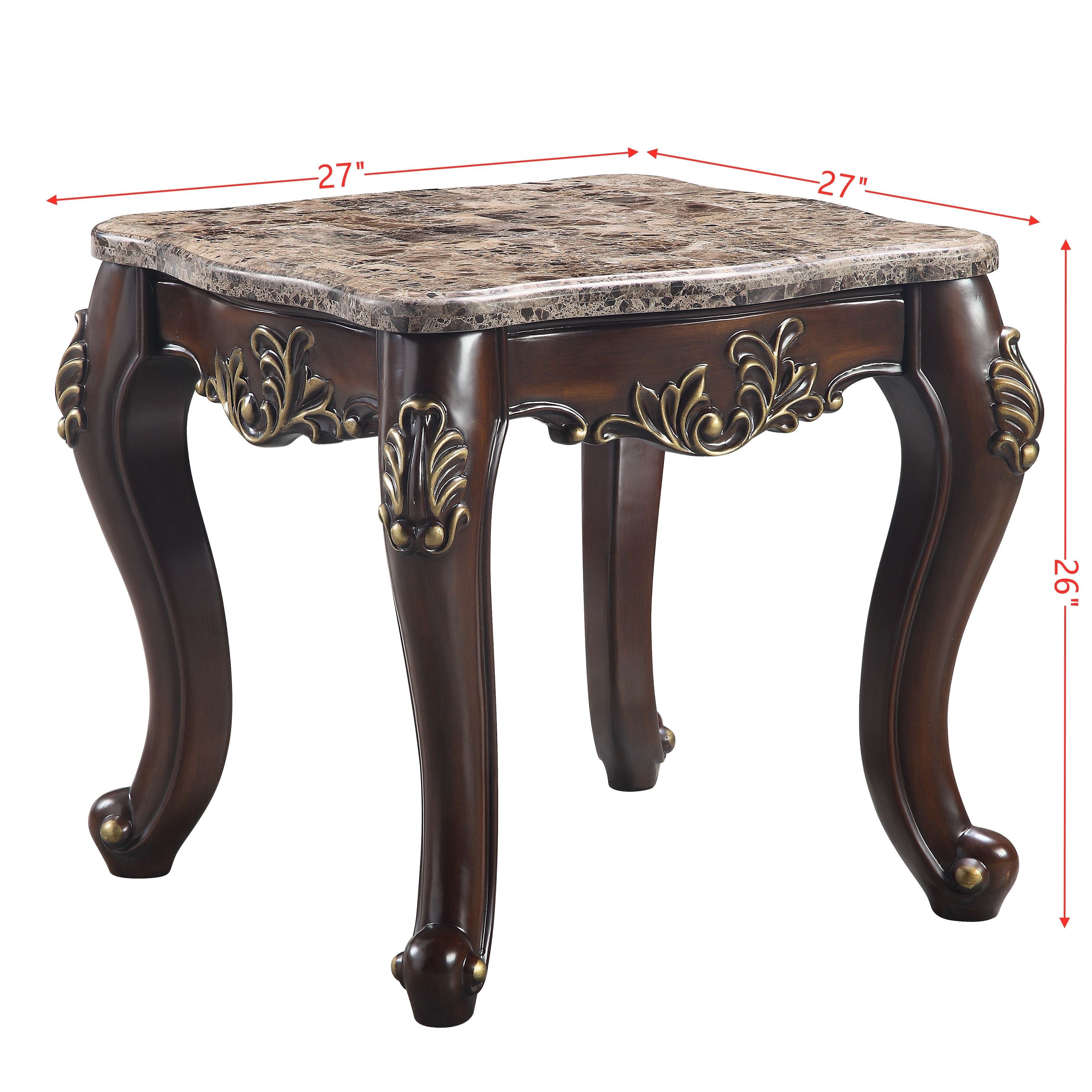 ACME Ragnar End Table , Marble Top & Cherry Finish LV01126