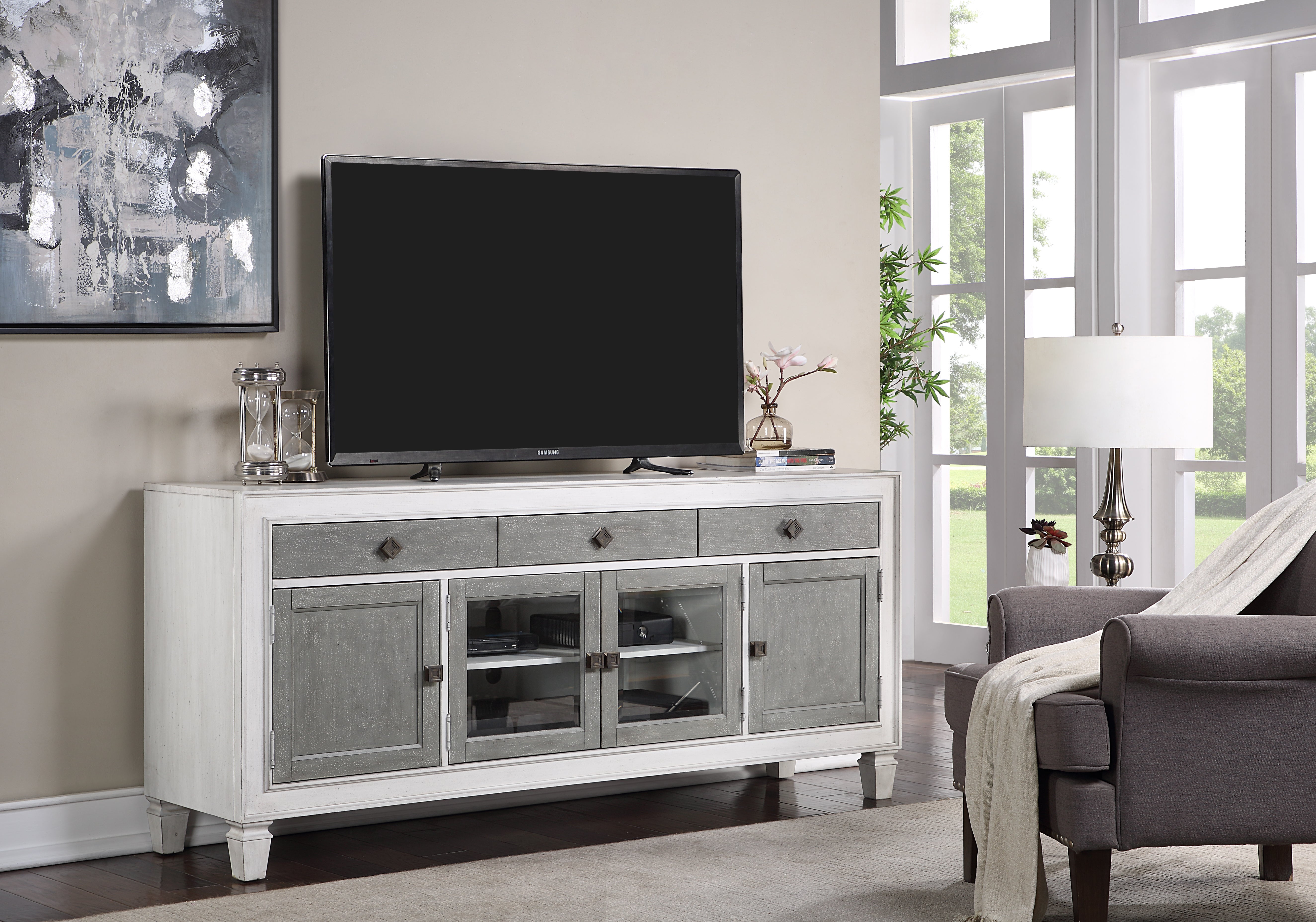 ACME Katia TV Stand, Rustic Gray & White Finish LV01317