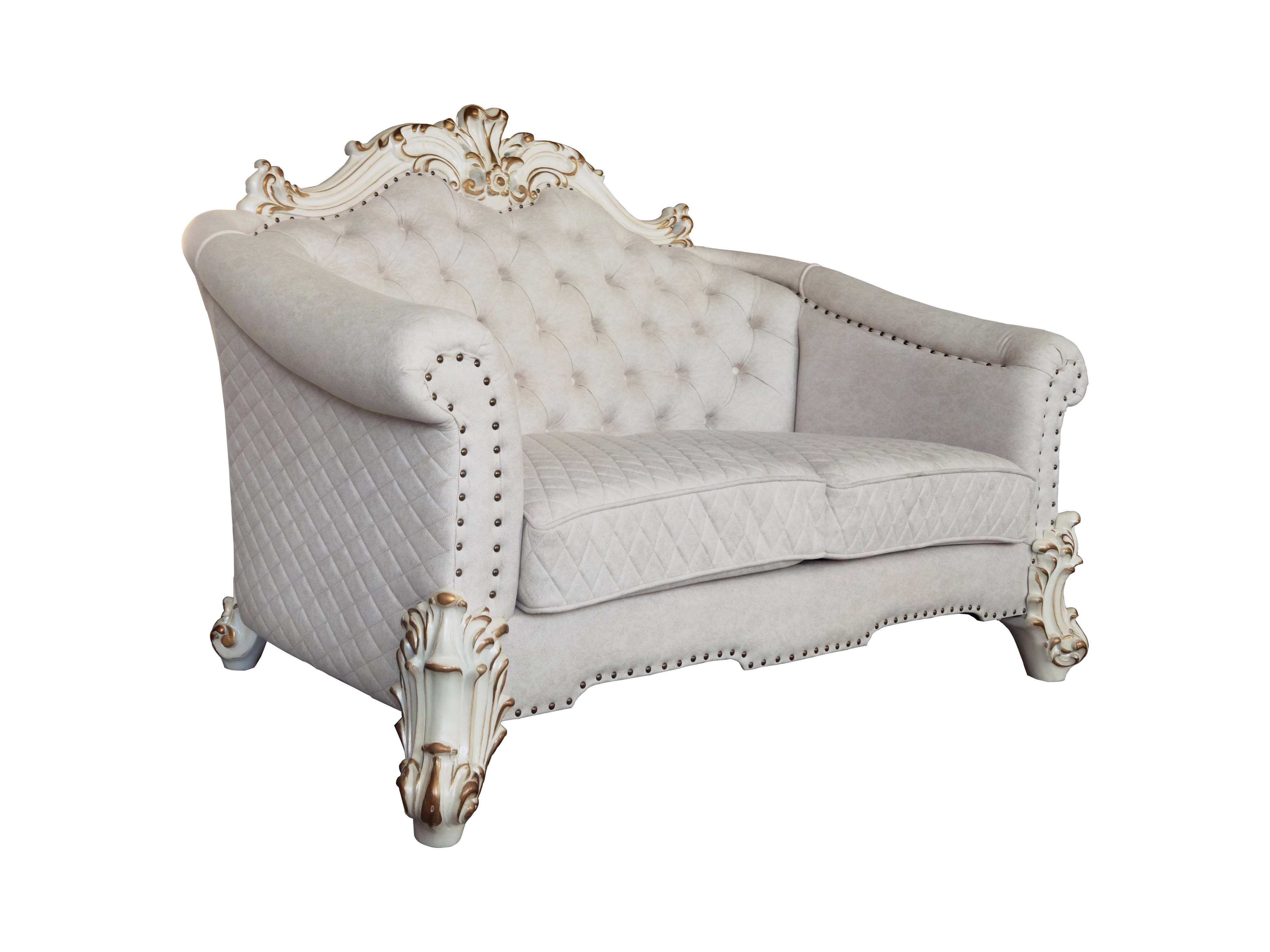 ACME Vendom II Loveseat w/4 Pillows, Two Tone Ivory Fabric & Antique Pearl Finsih LV01330