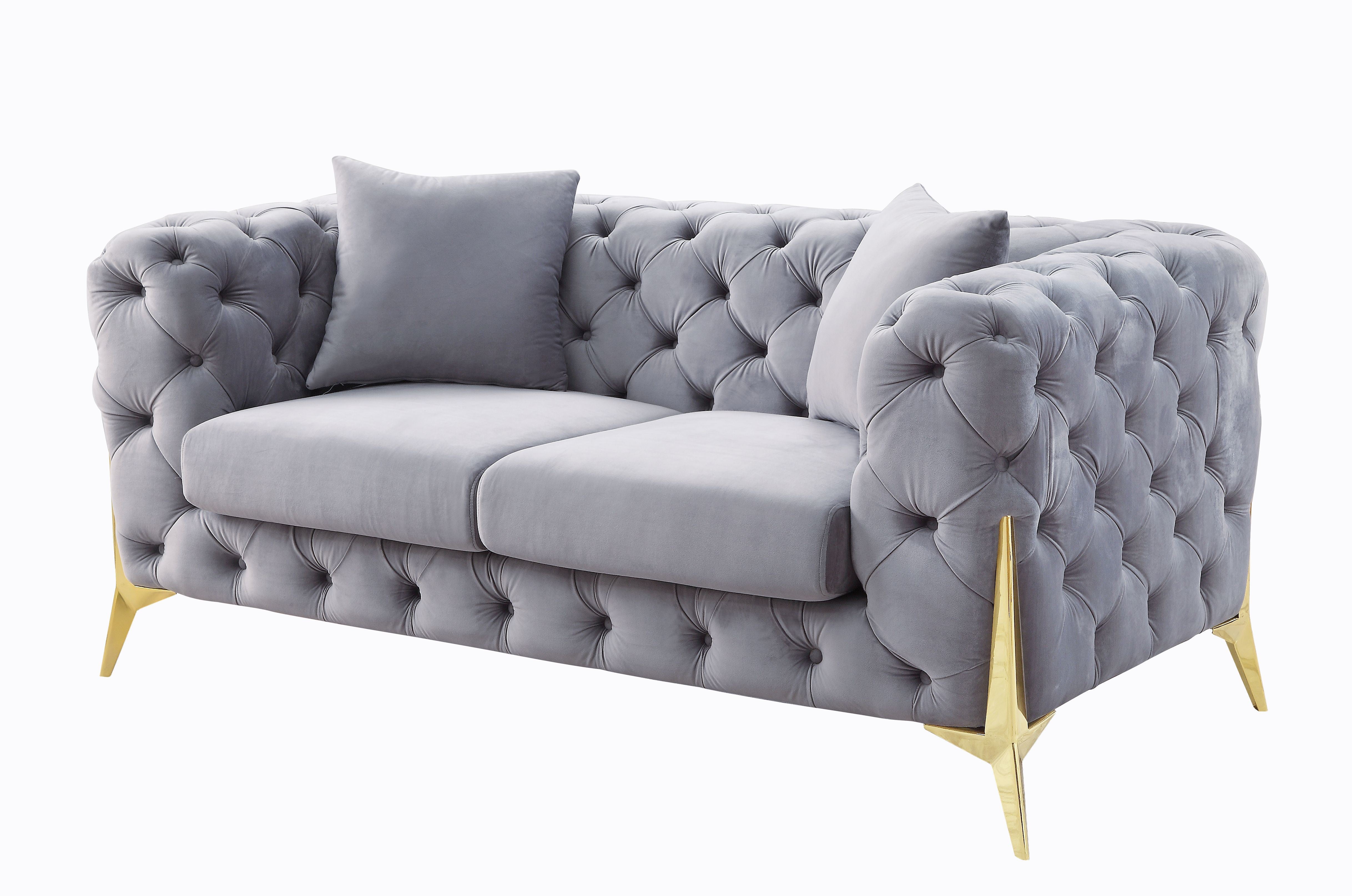 ACME Jelanea Loveseat w/2 Pillows in Gray Velvet & Gold Finish LV01407