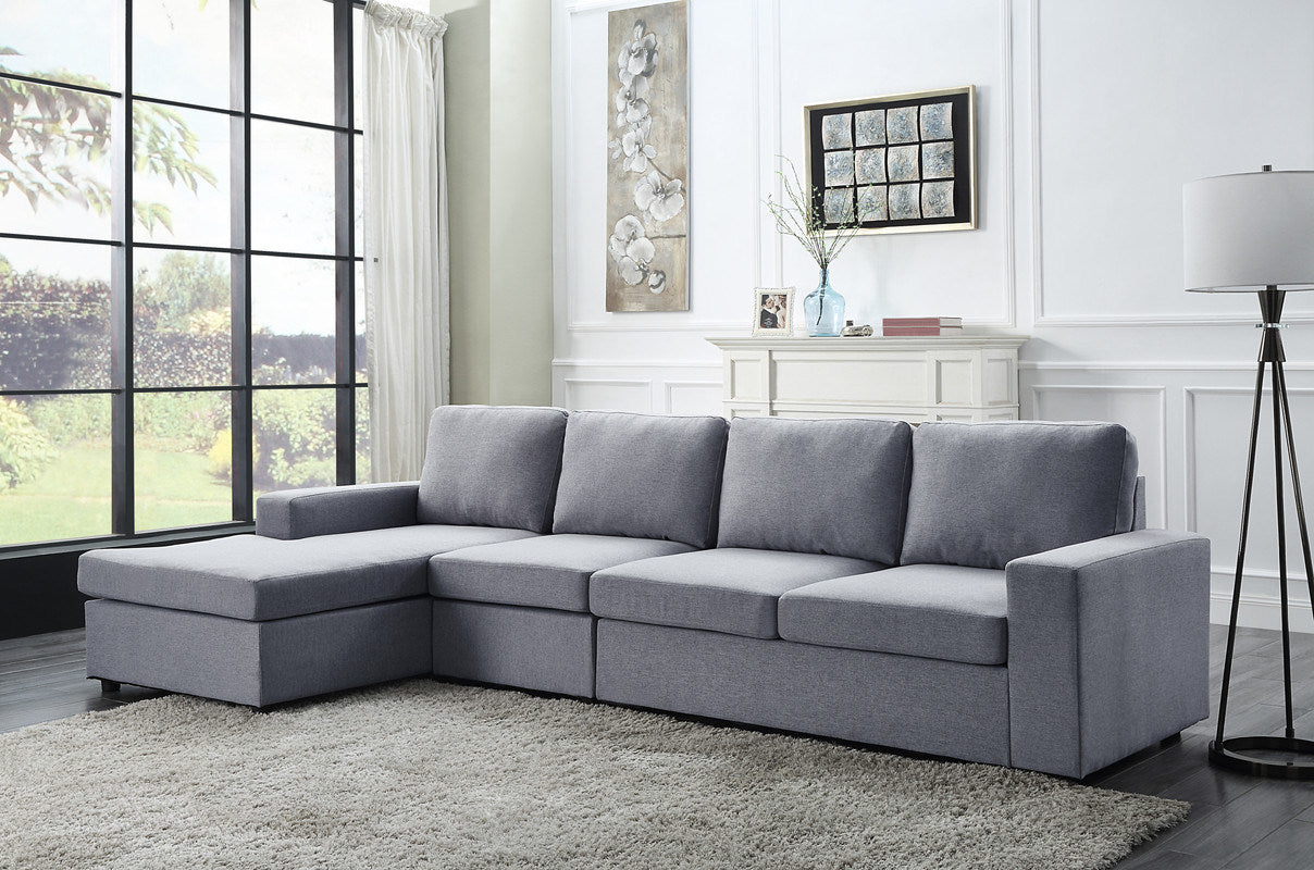 Dunlin 121" Light Gray Linen Reversible Modular Sectional Sofa Chaise